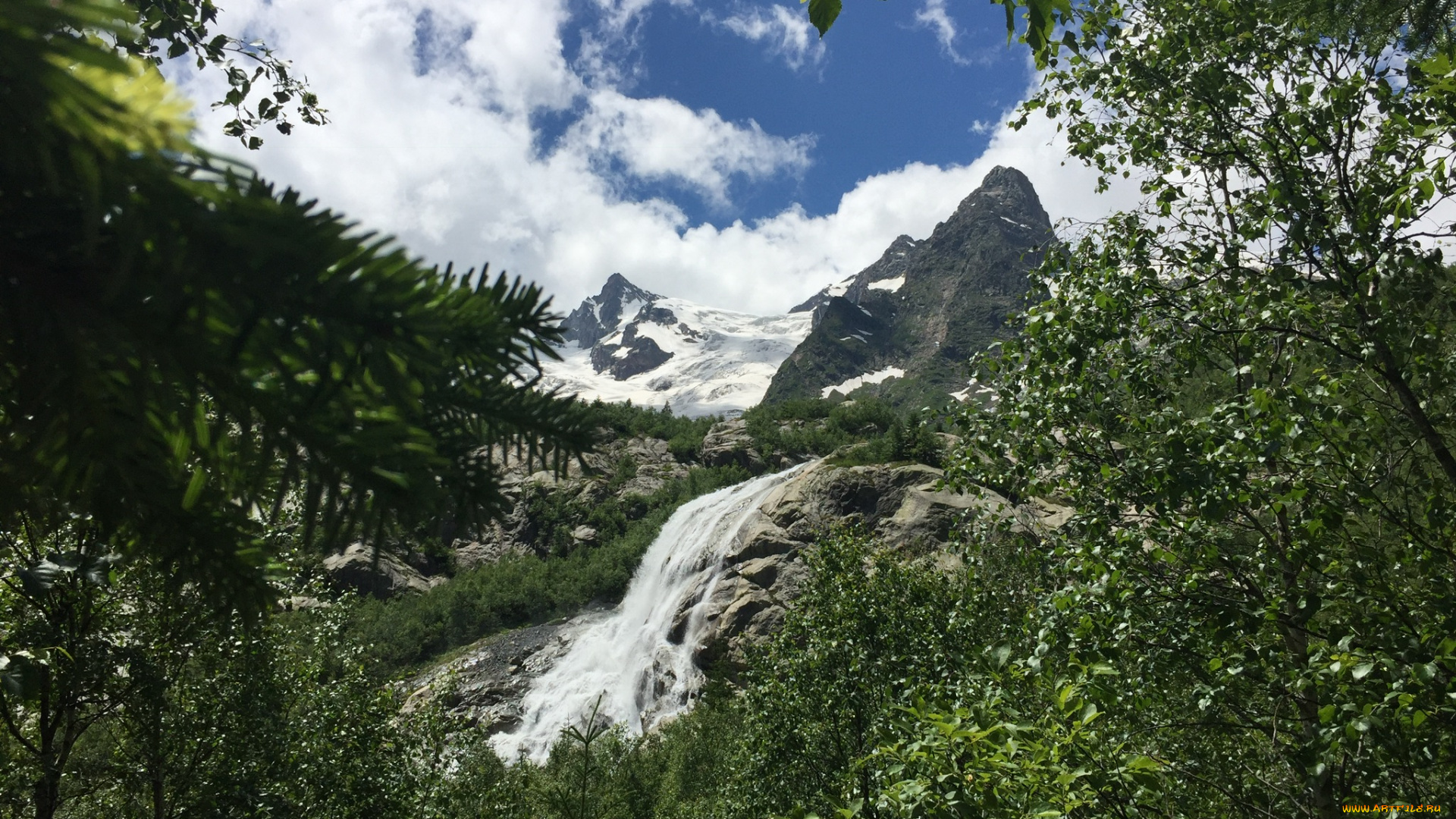 алибек, природа, водопады, россия, домбай, горы, кавказ, водопад