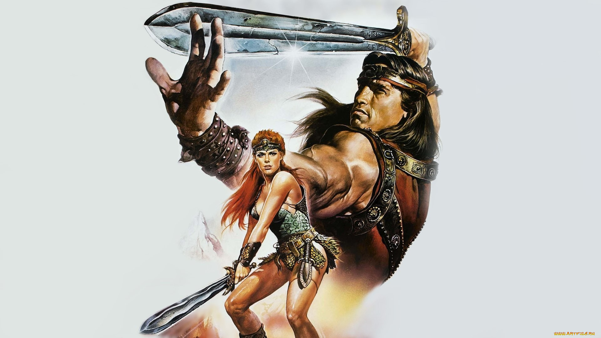 red, sonja, , 1985, кино, фильмы, red, sonja, бриджит, нильсен, арнольд, шварценеггер, фэнтези, юниверсал, пикчерс, arnold, schwarzenegger, постер, рыжая, соня, red, sonja