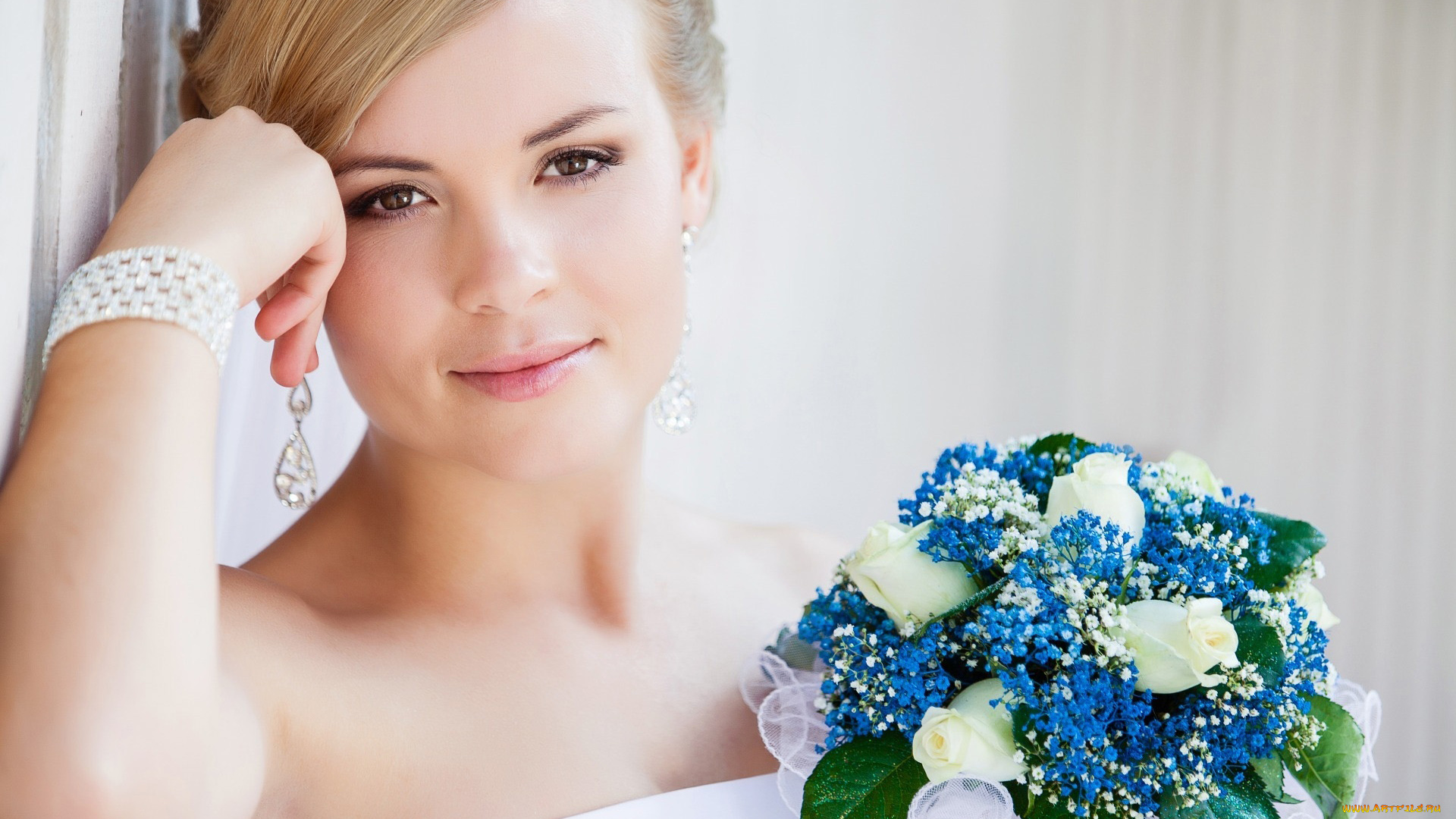 девушки, -, невесты, серьги, браслет, поза, блондинка, невеста