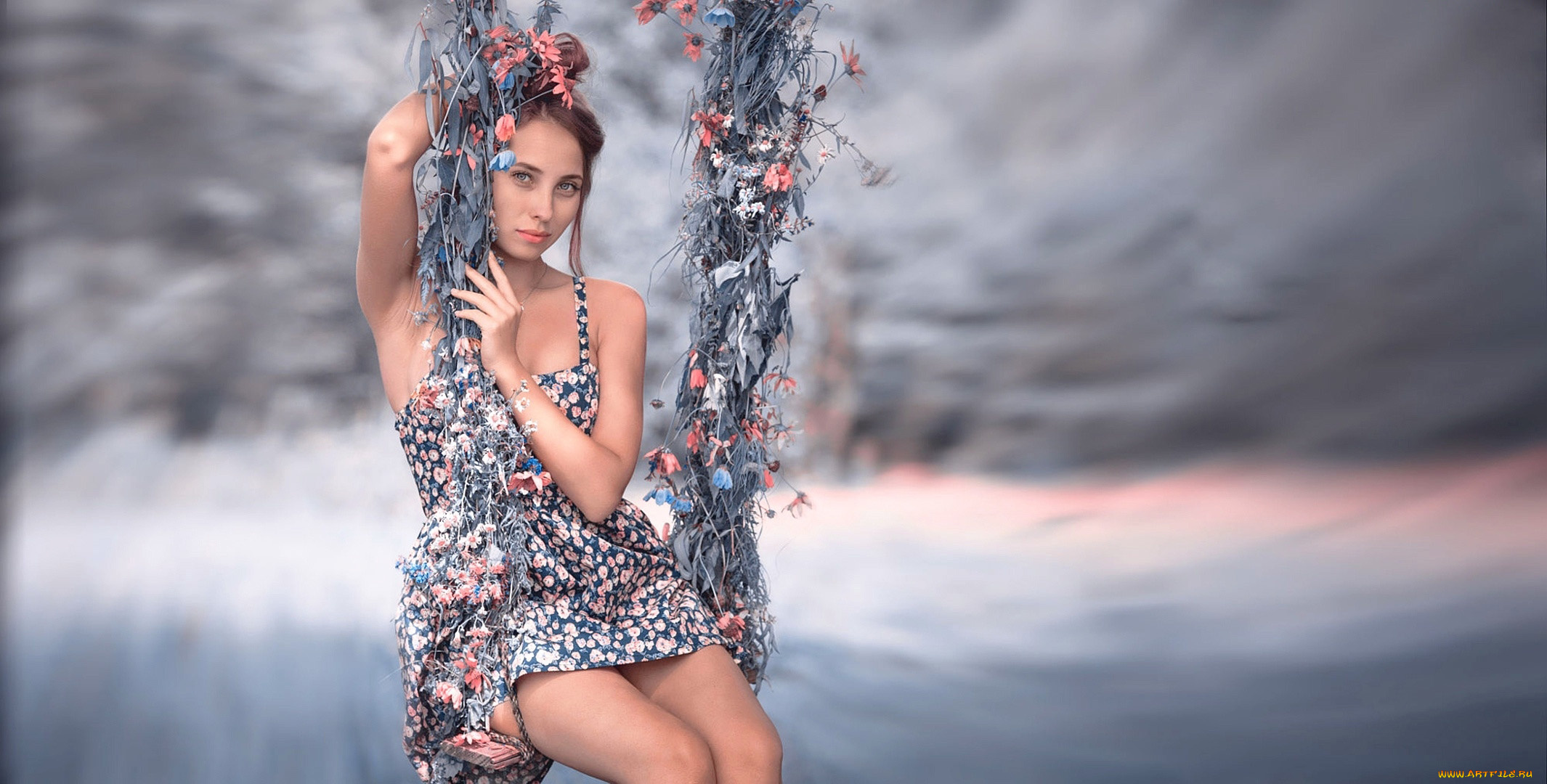 девушки, -, брюнетки, , шатенки, качели, шатенка, короткое, платье, marina