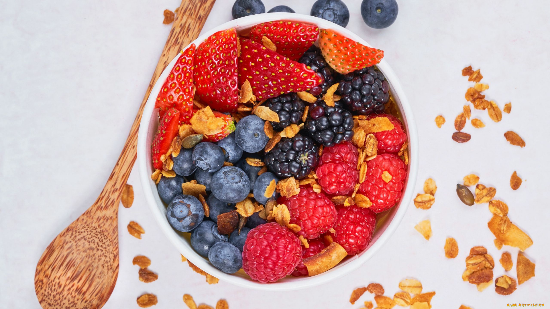 еда, мюсли, , хлопья, ягоды, хлопья, малина, черника, клубника