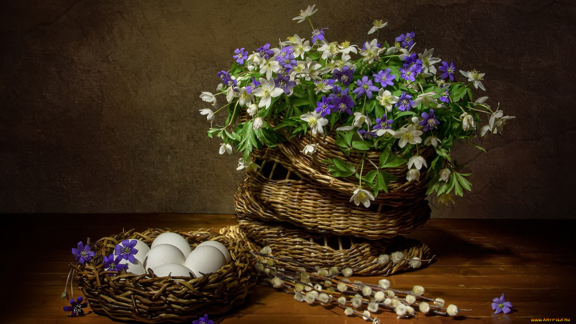 еда, яйца, белые, весенние, цветы, ветки, верба