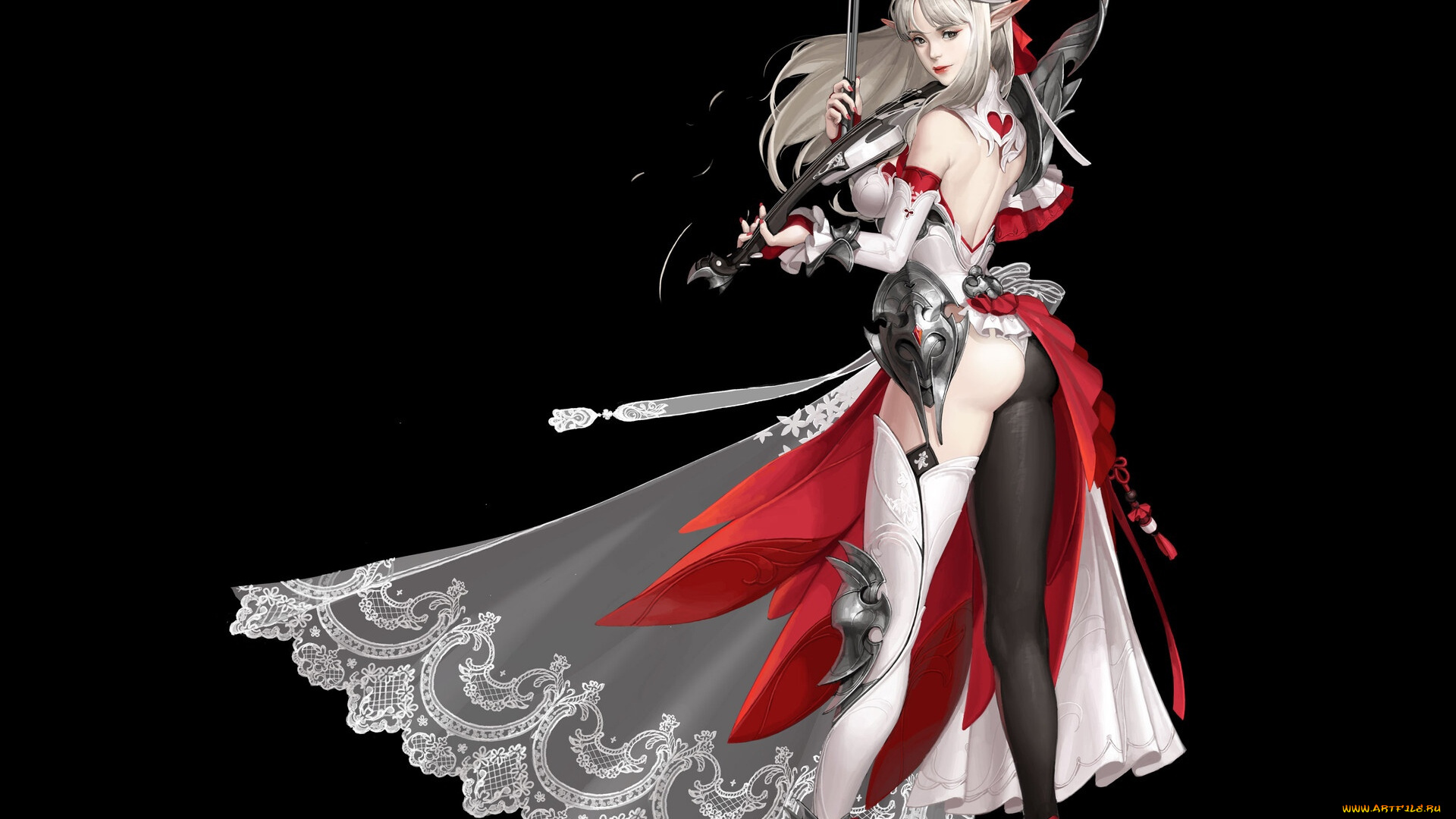 фэнтези, эльфы, девушка, скрипка