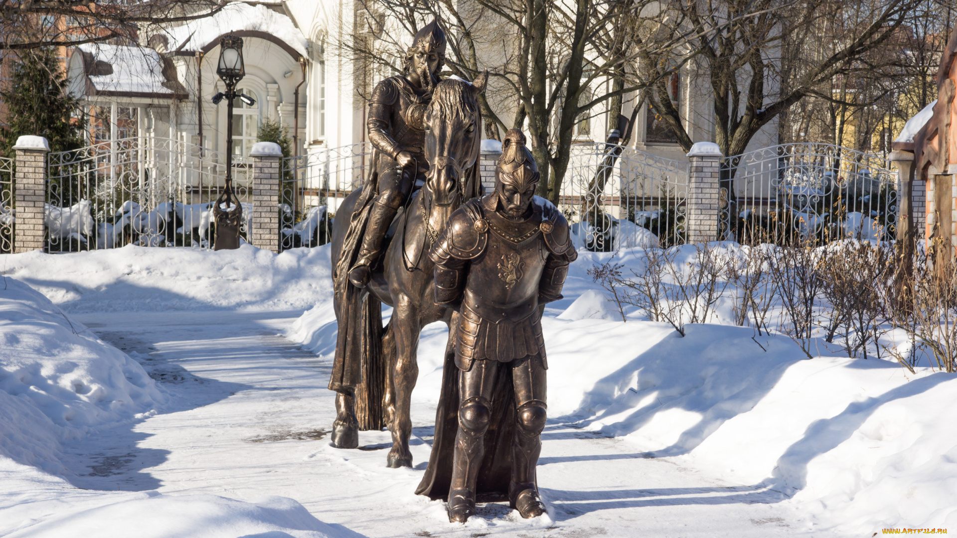 города, -, памятники, , скульптуры, , арт-объекты, парк, лукоморье, совхоз, имени, ленина, витязь, с, пленником, зима, московская, область