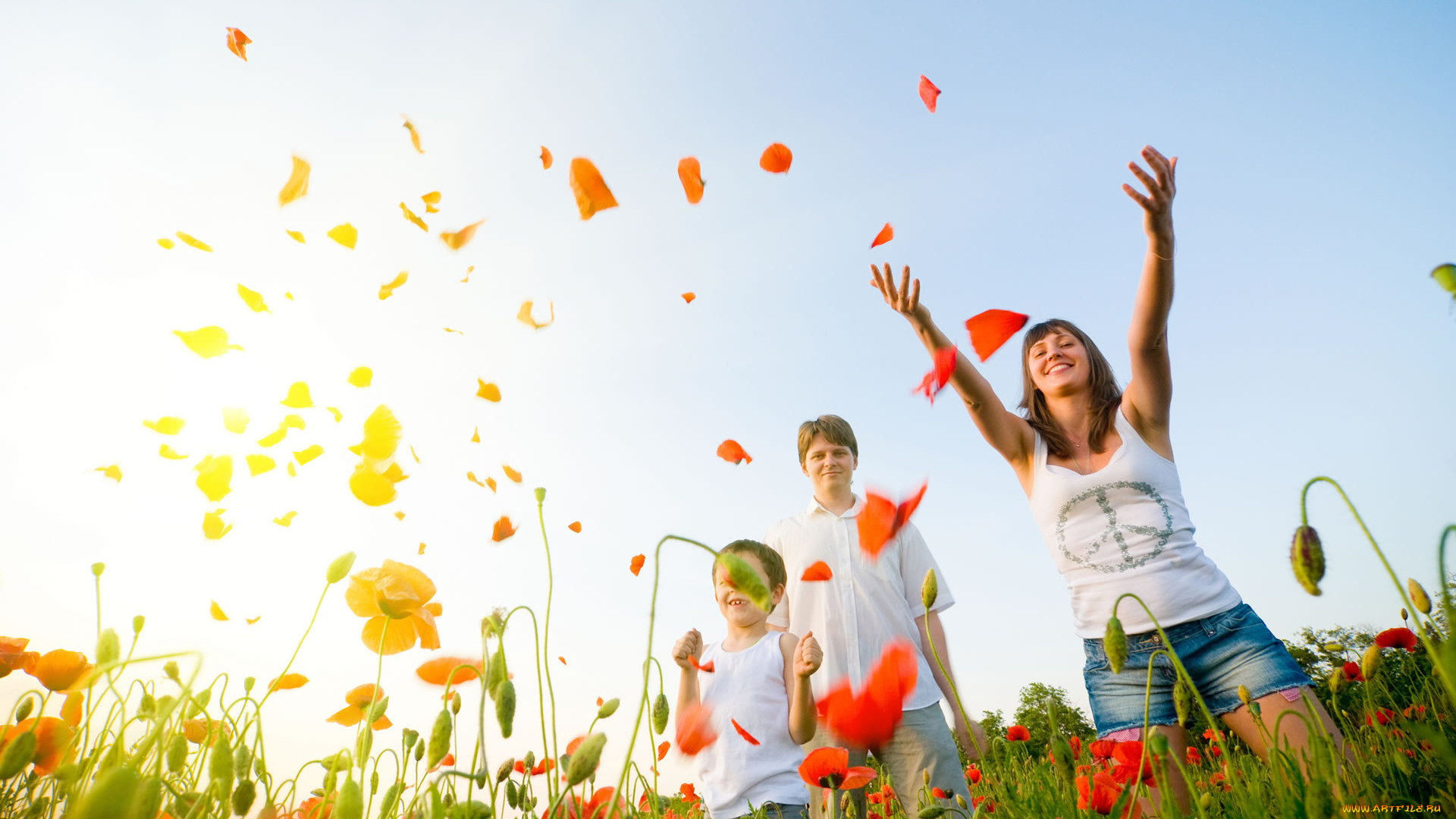 разное, люди, семья, поле, маки