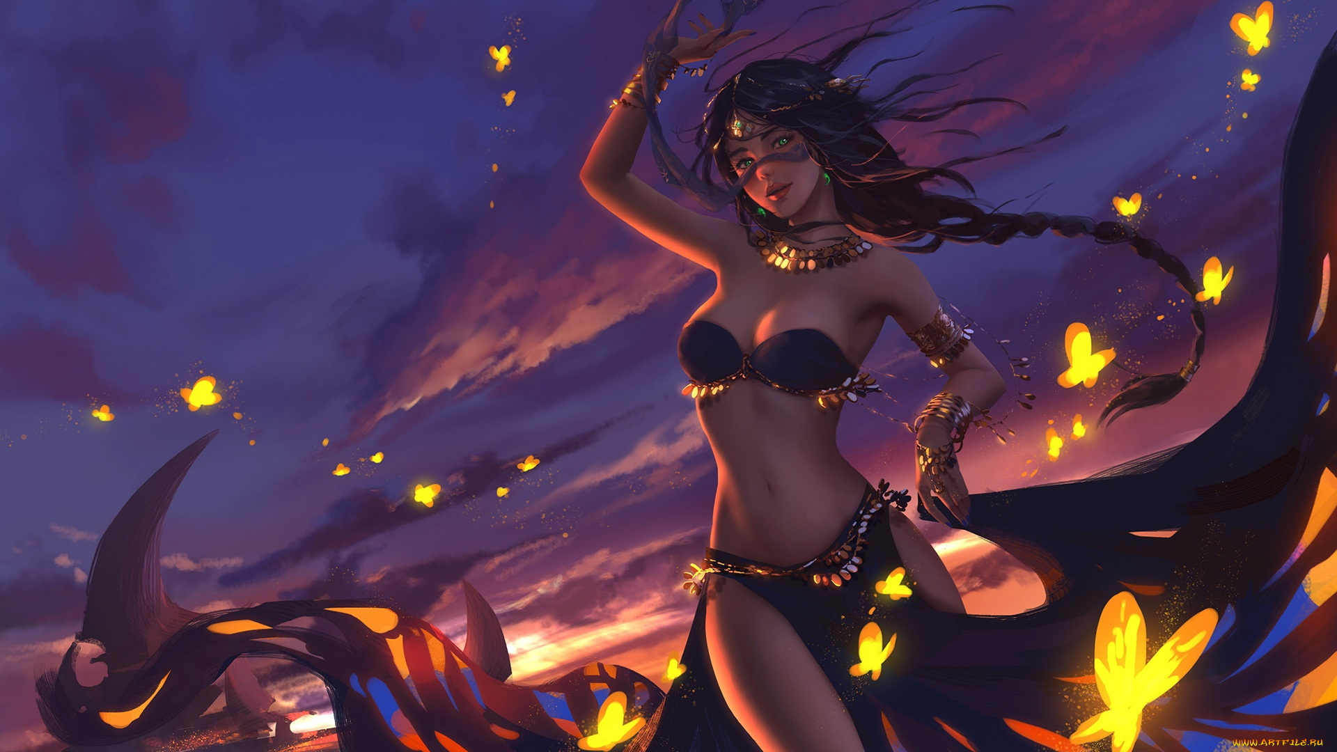 рисованное, люди, красивая, девушка