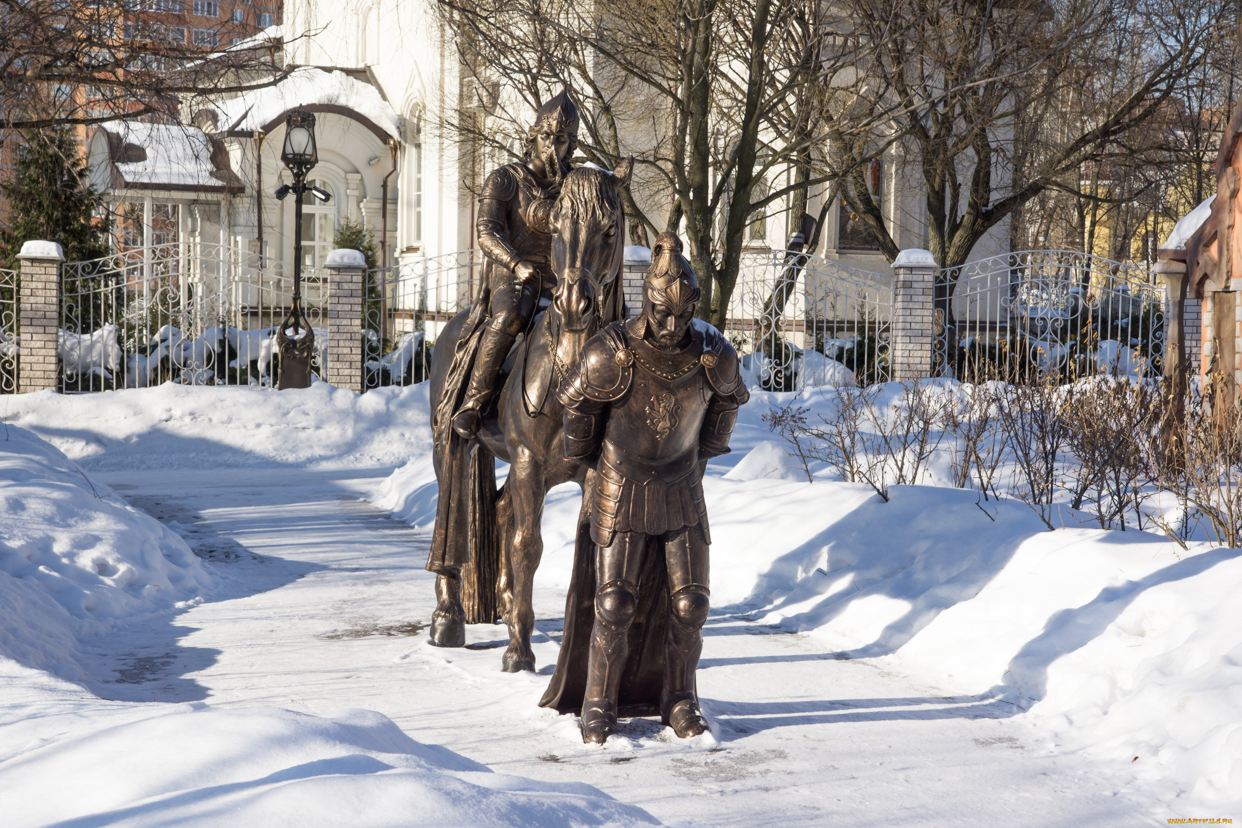 города, -, памятники, , скульптуры, , арт-объекты, парк, лукоморье, совхоз, имени, ленина, витязь, с, пленником, зима, московская, область