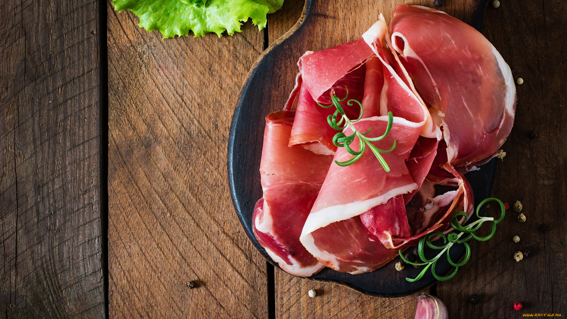 еда, колбасные, изделия, салат, чеснок, ветчина, ломтики, розмарин
