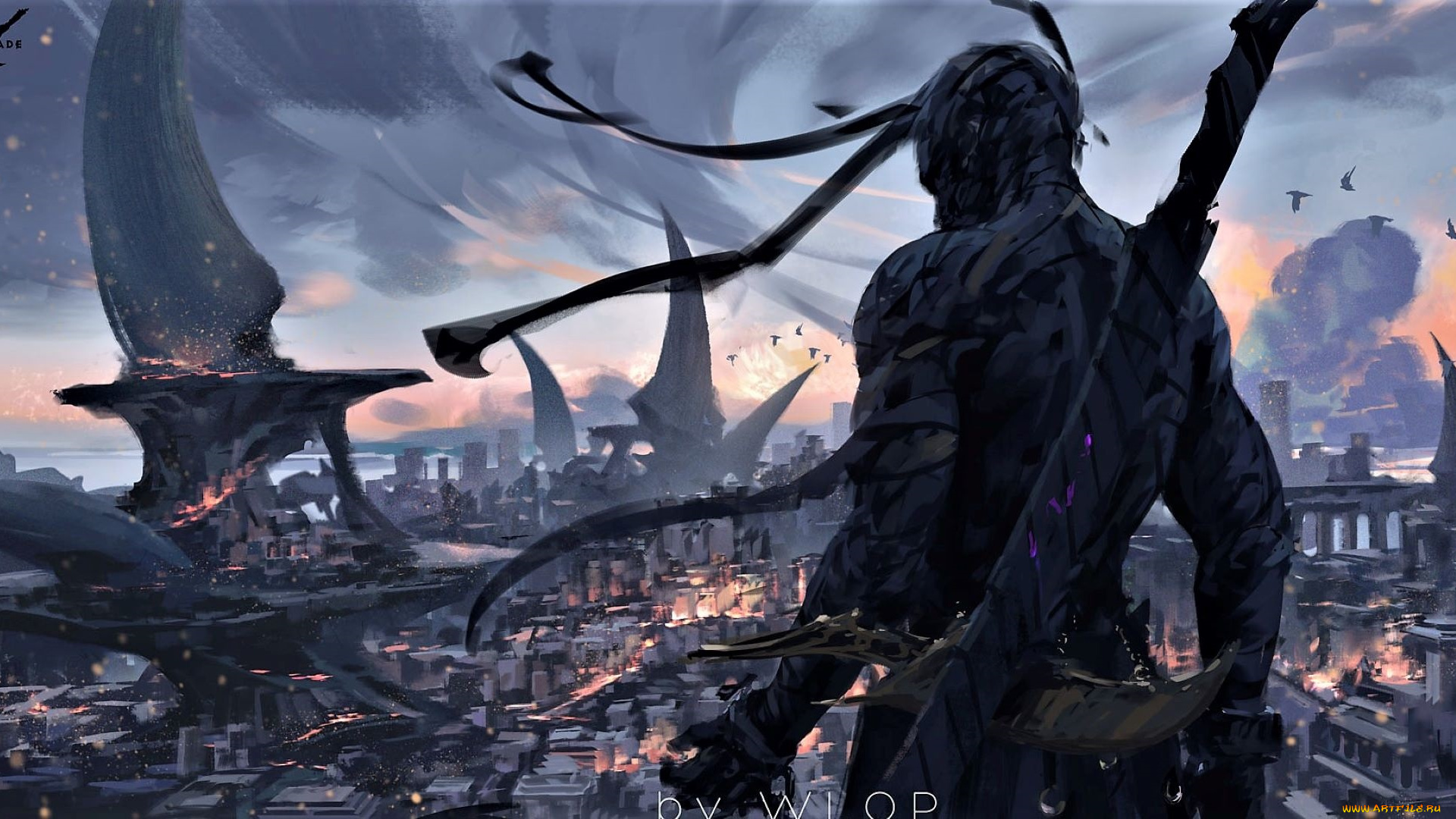 фэнтези, _ghost, blade, , , призрачный, клинок, воин, город, панорама