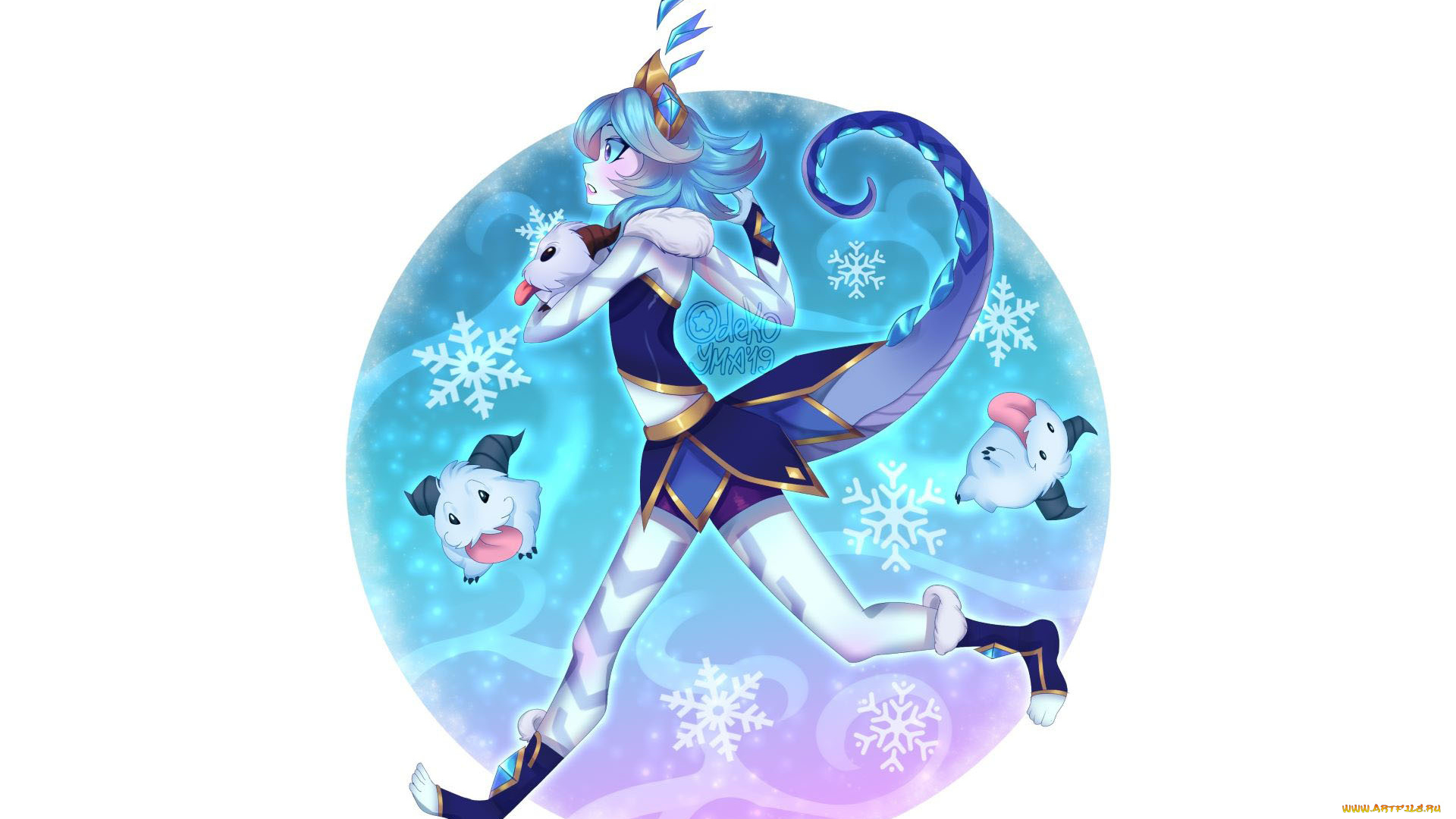 видео, игры, league, of, legends, хвост, снежинки, поро