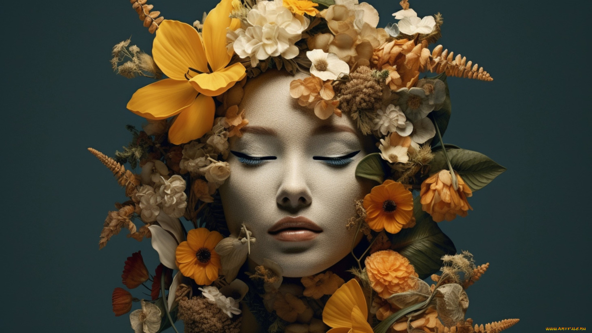 3д, графика, портрет, , portraits, девушка, цветы, макияж, грим, ии-арт, нейросеть