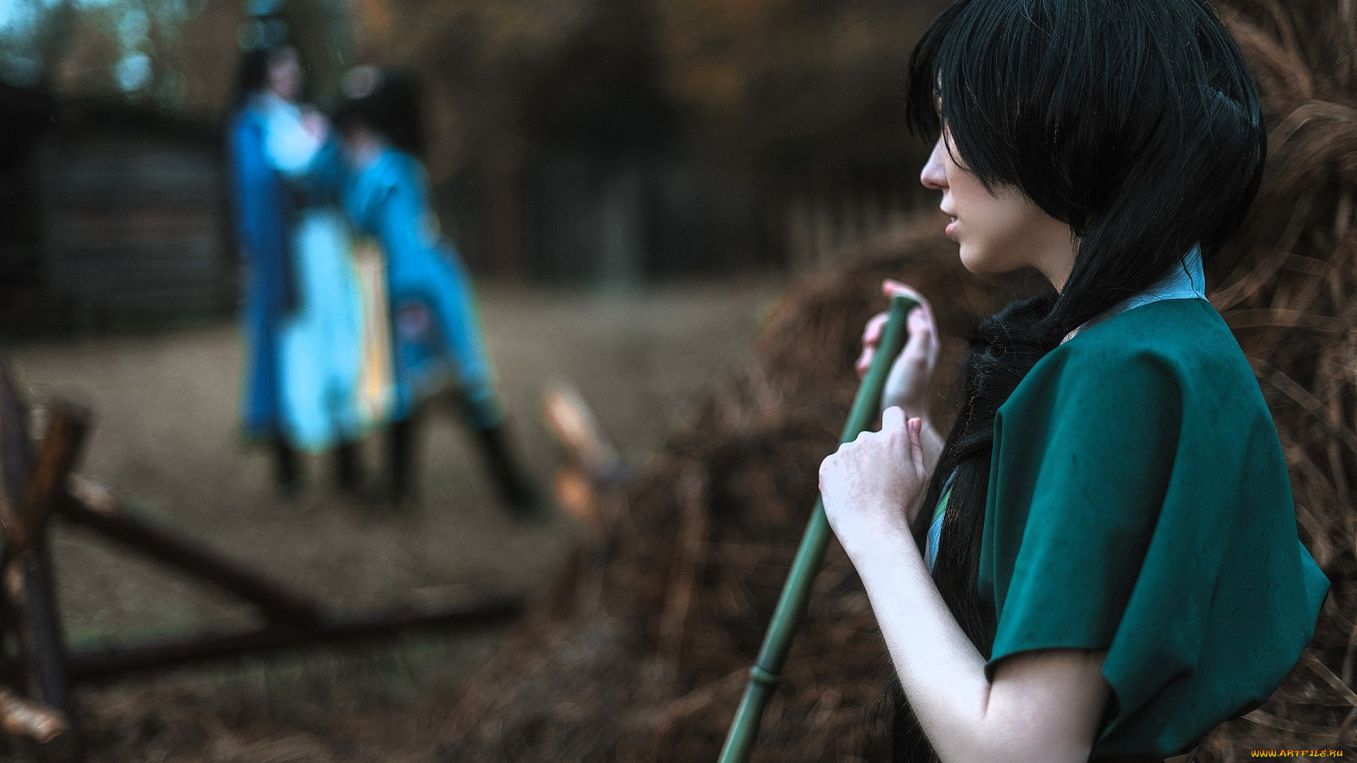 девушки, -, креатив, , косплей, образ, костюм, сцена, сено