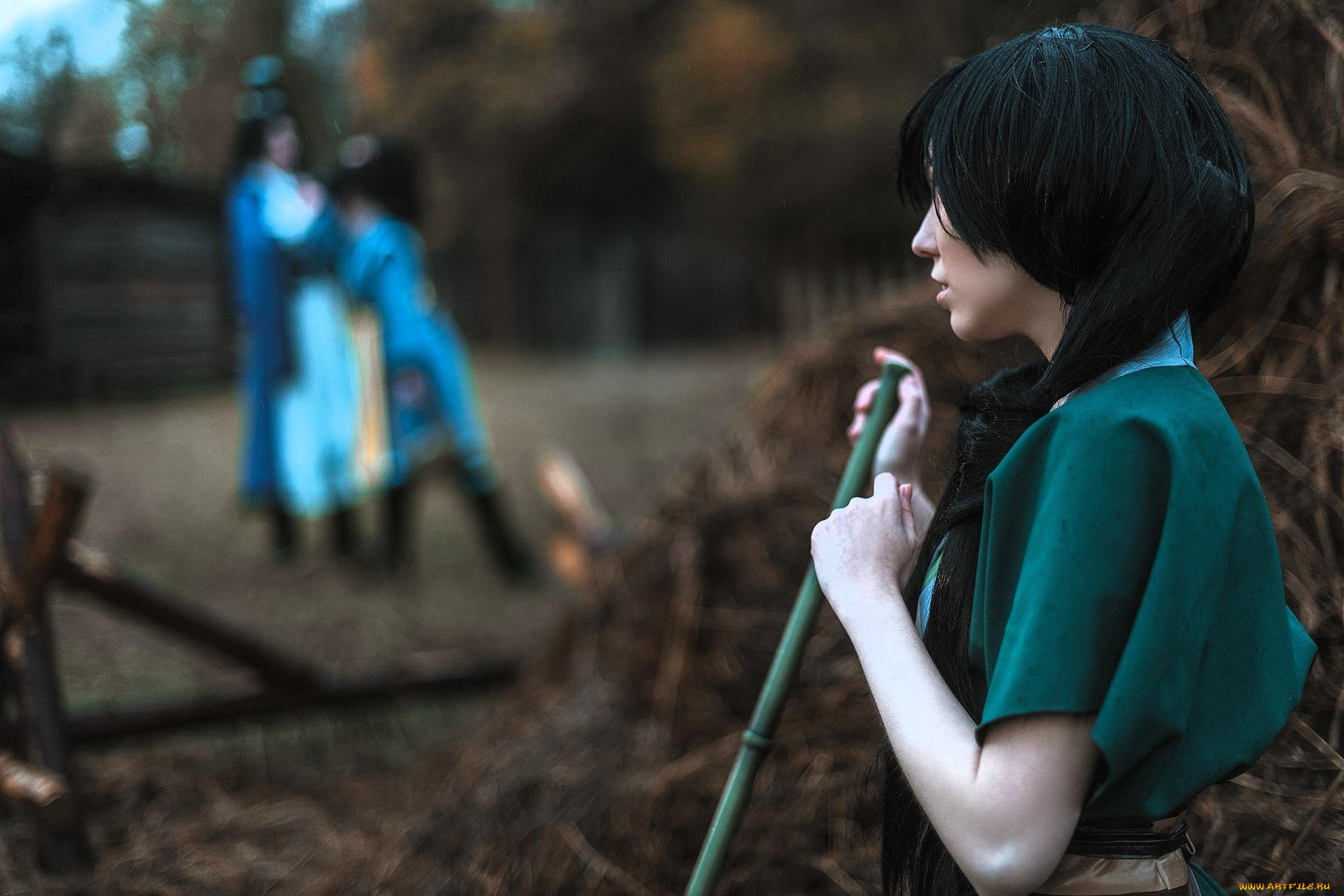 девушки, -, креатив, , косплей, образ, костюм, сцена, сено