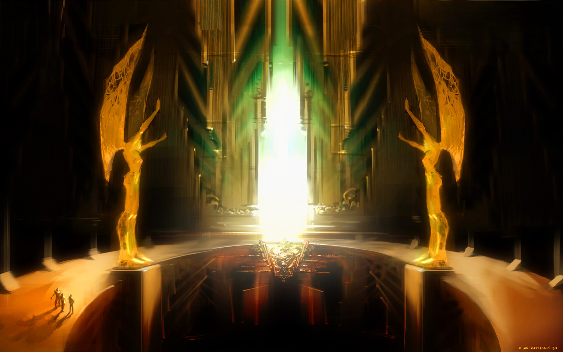 видео, игры, guild, wars, зал, свет, статуи, люди