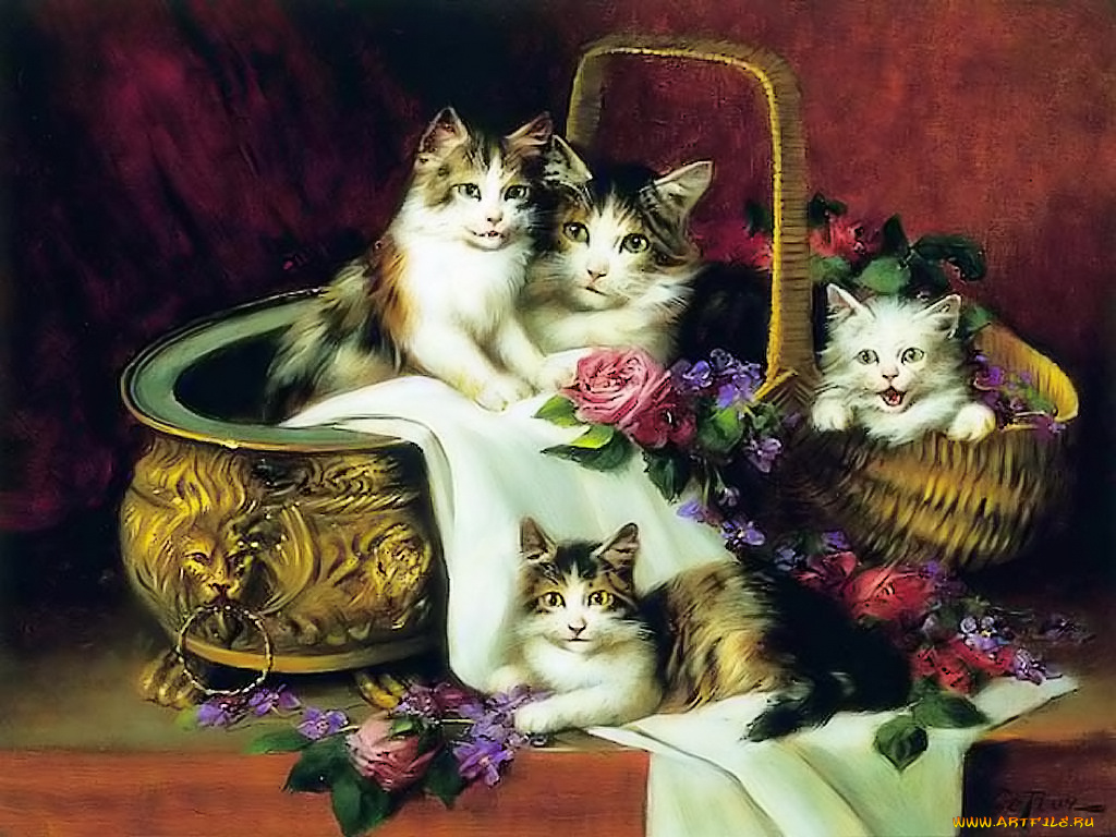 рисованные, животные, коты