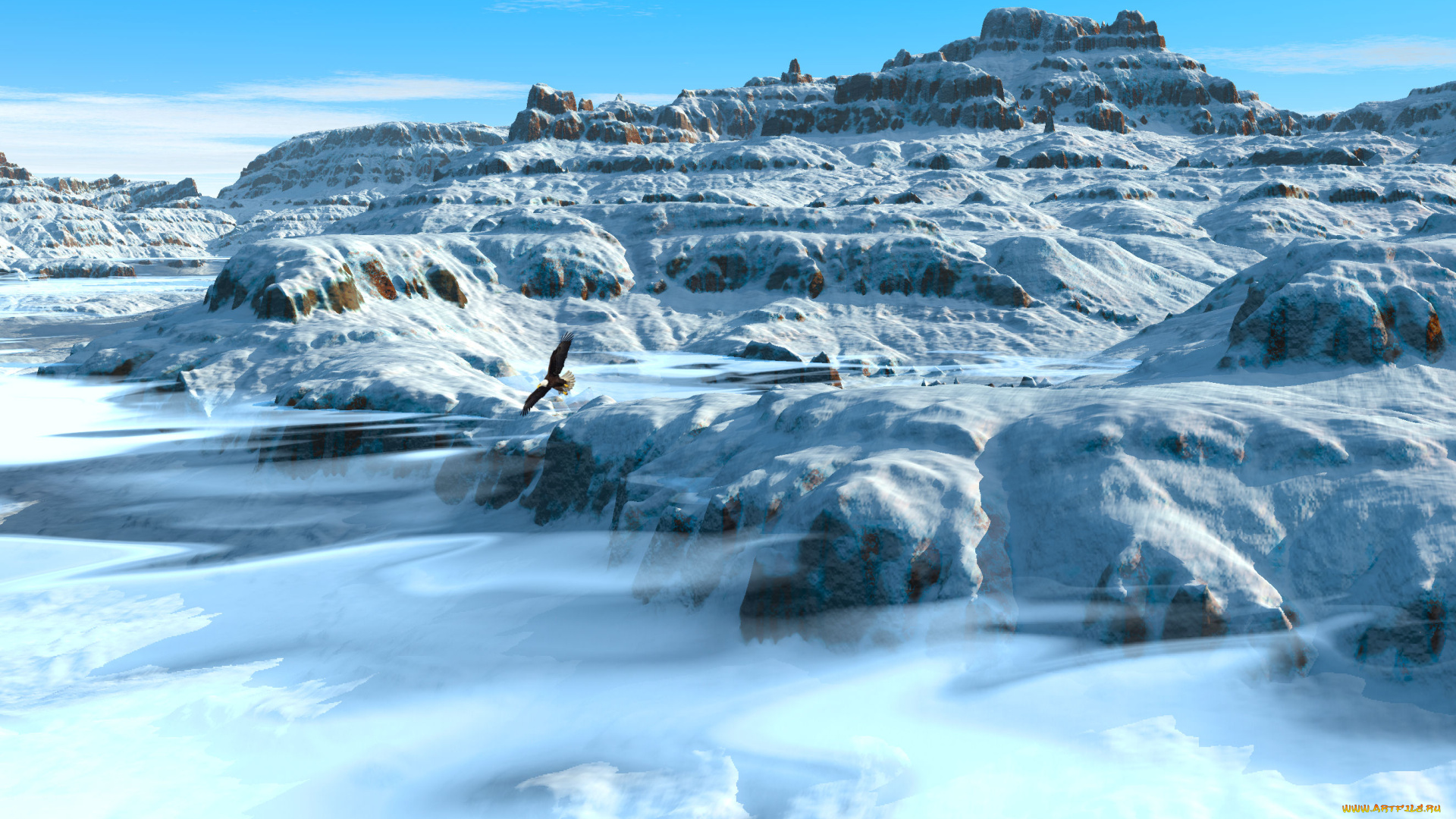 3д, графика, nature, landscape, природа, горы, снег