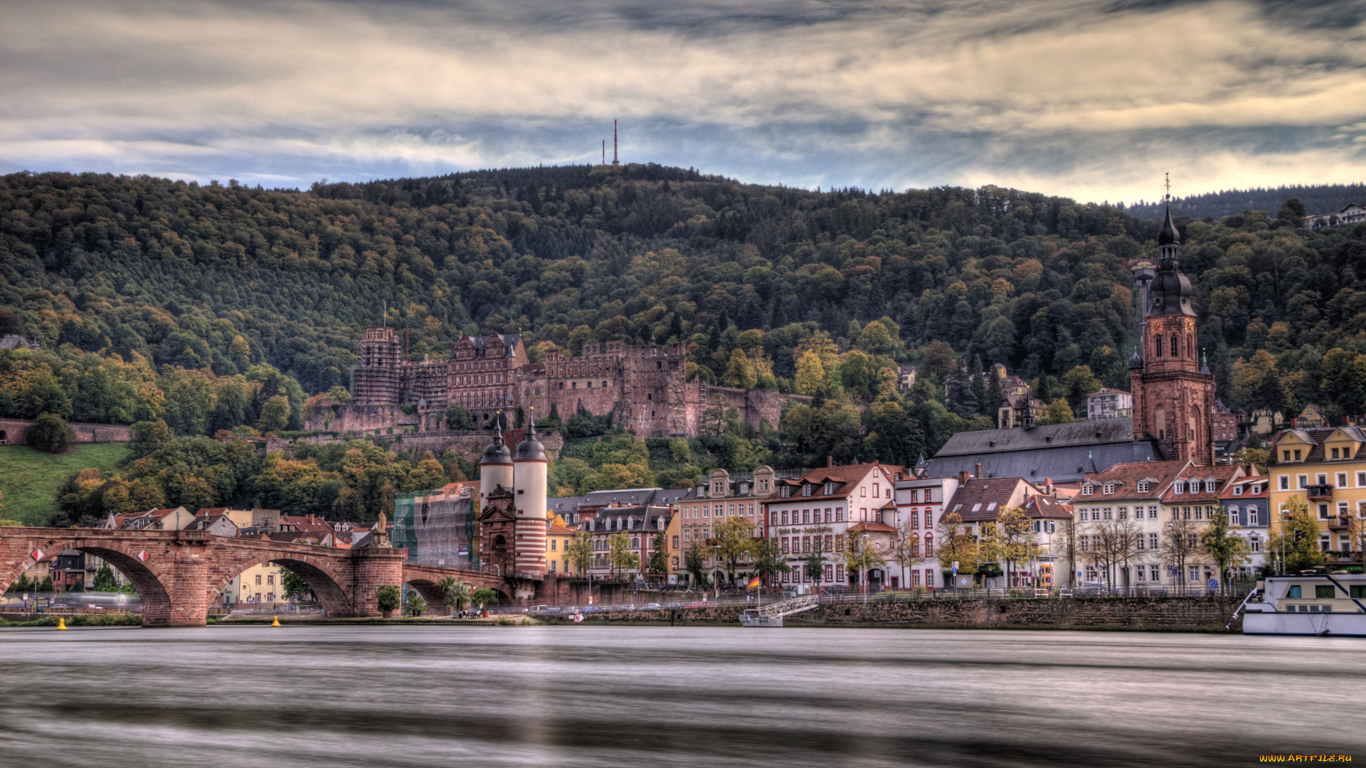 гейдельберг, германия, города, река, замок, мост, лес