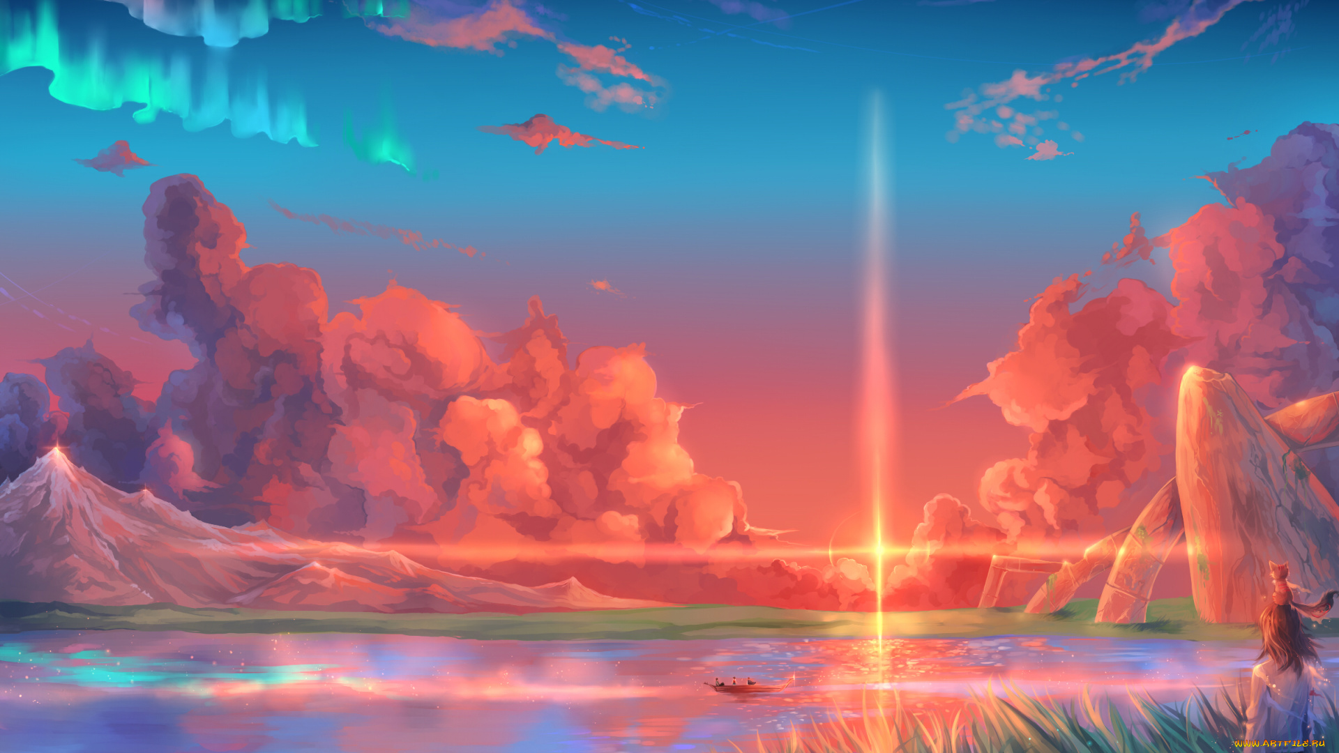 hoshi, ou, kodomo, аниме, закат