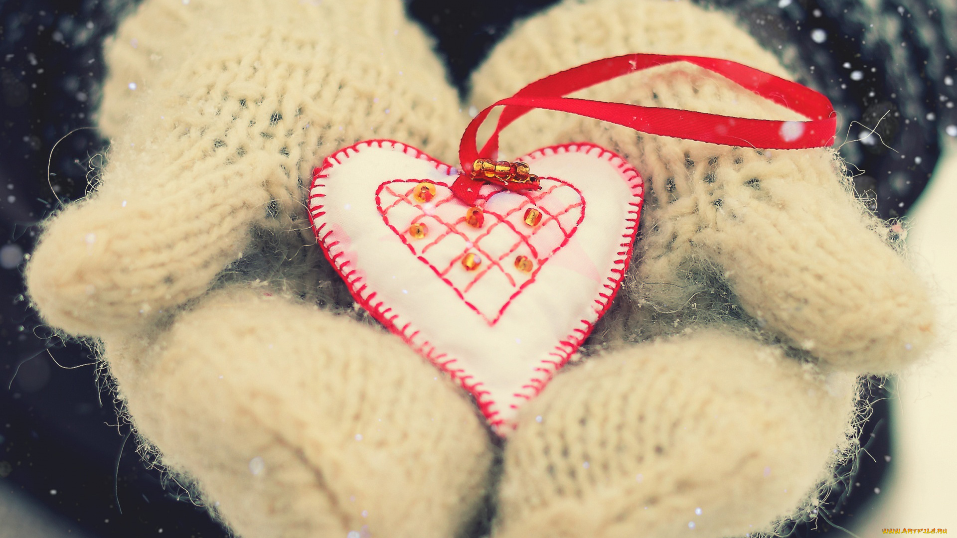 праздничные, день, св, валентина, сердечки, любовь, сердечко, варежки