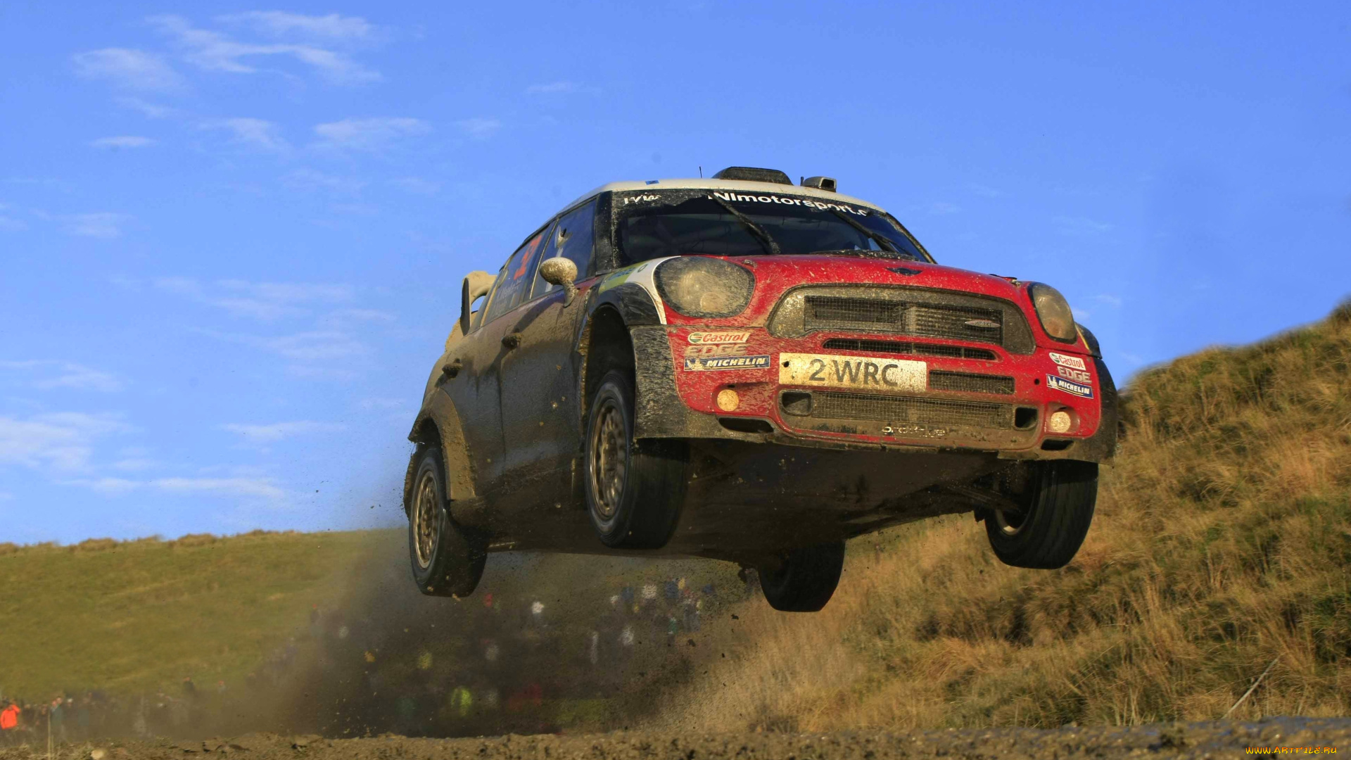 спорт, авторалли, летит, мини, купер, красный, в, воздухе, mini, передок, rally, wrc, cooper