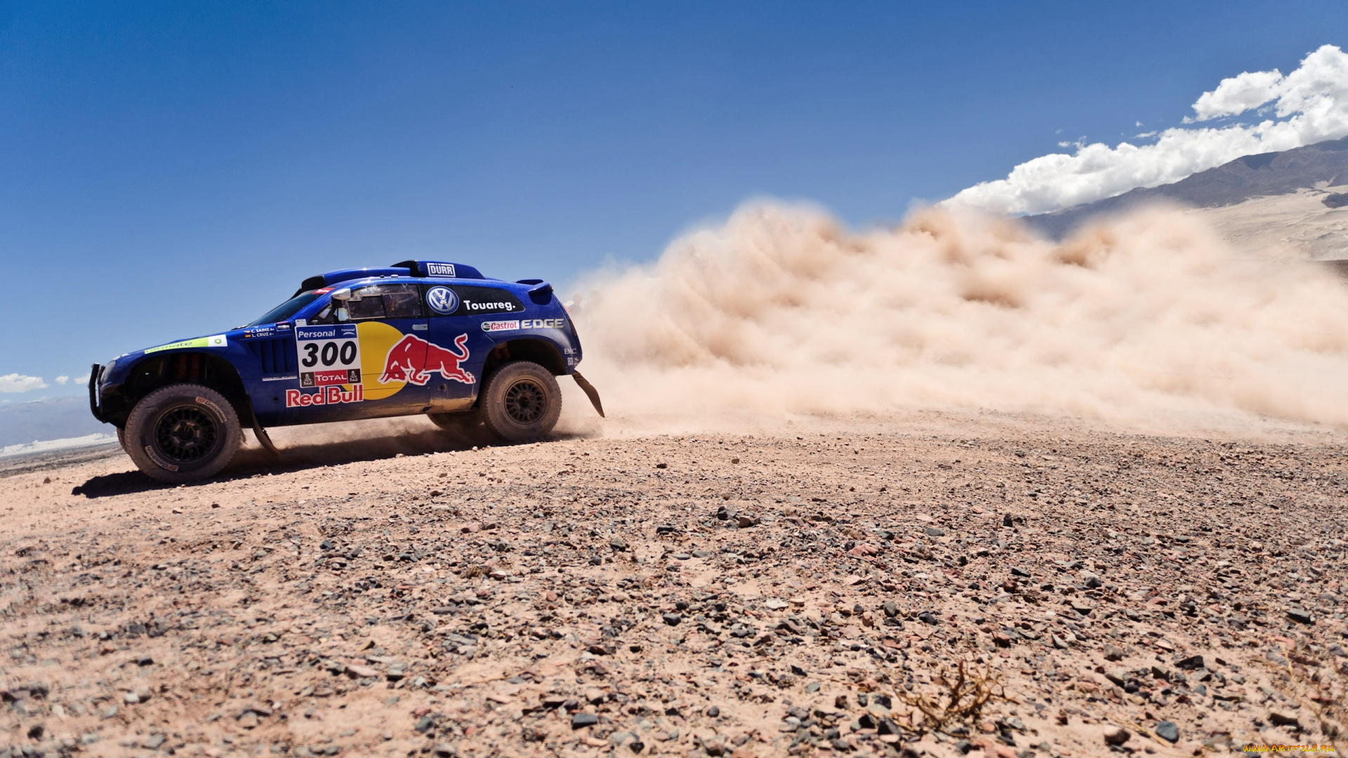 спорт, авторалли, небо, синий, пыль, touareg, red, bull, volkswagen, rally, dakar, внедорожник