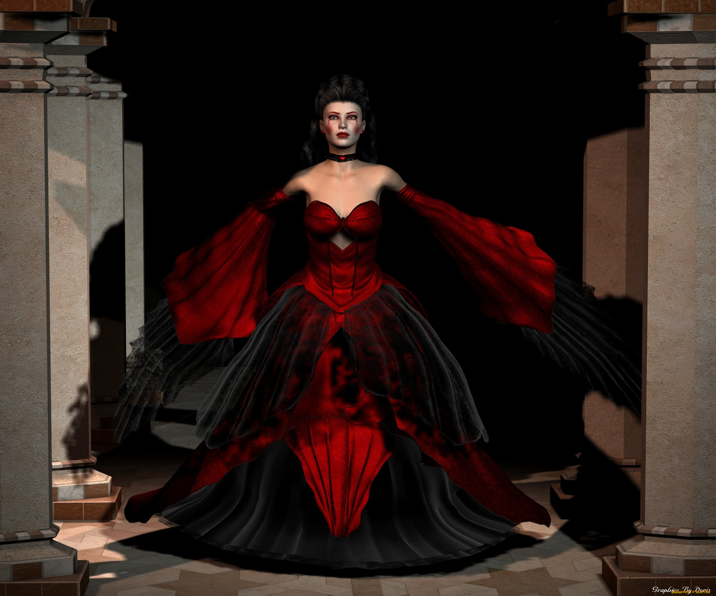 3д, графика, people, люди, девушка, платье