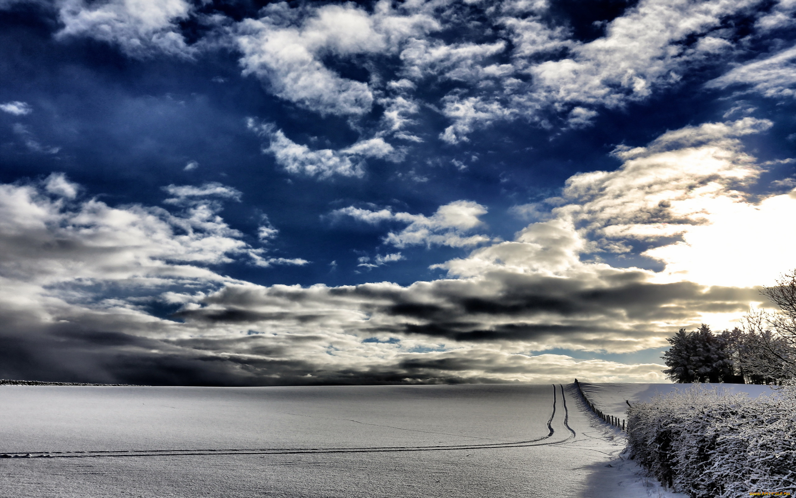 природа, зима, небо, поле