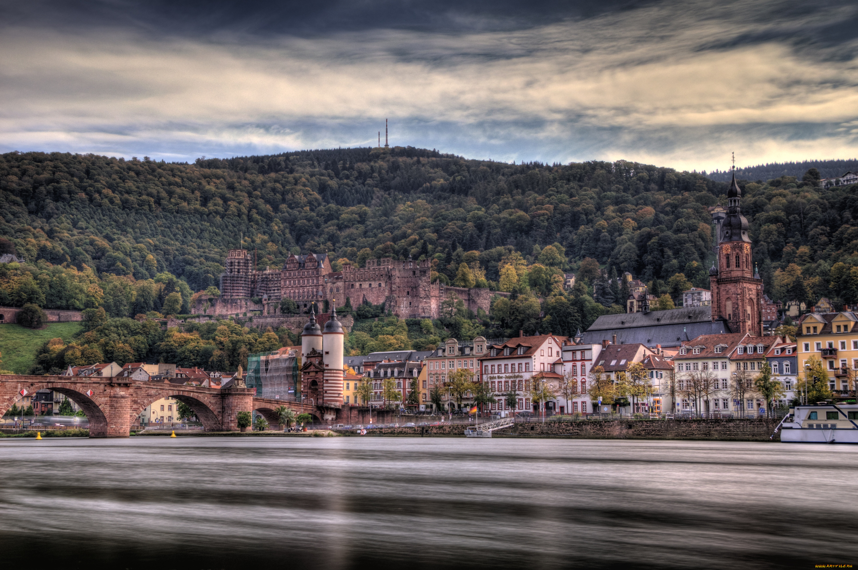 гейдельберг, германия, города, река, замок, мост, лес