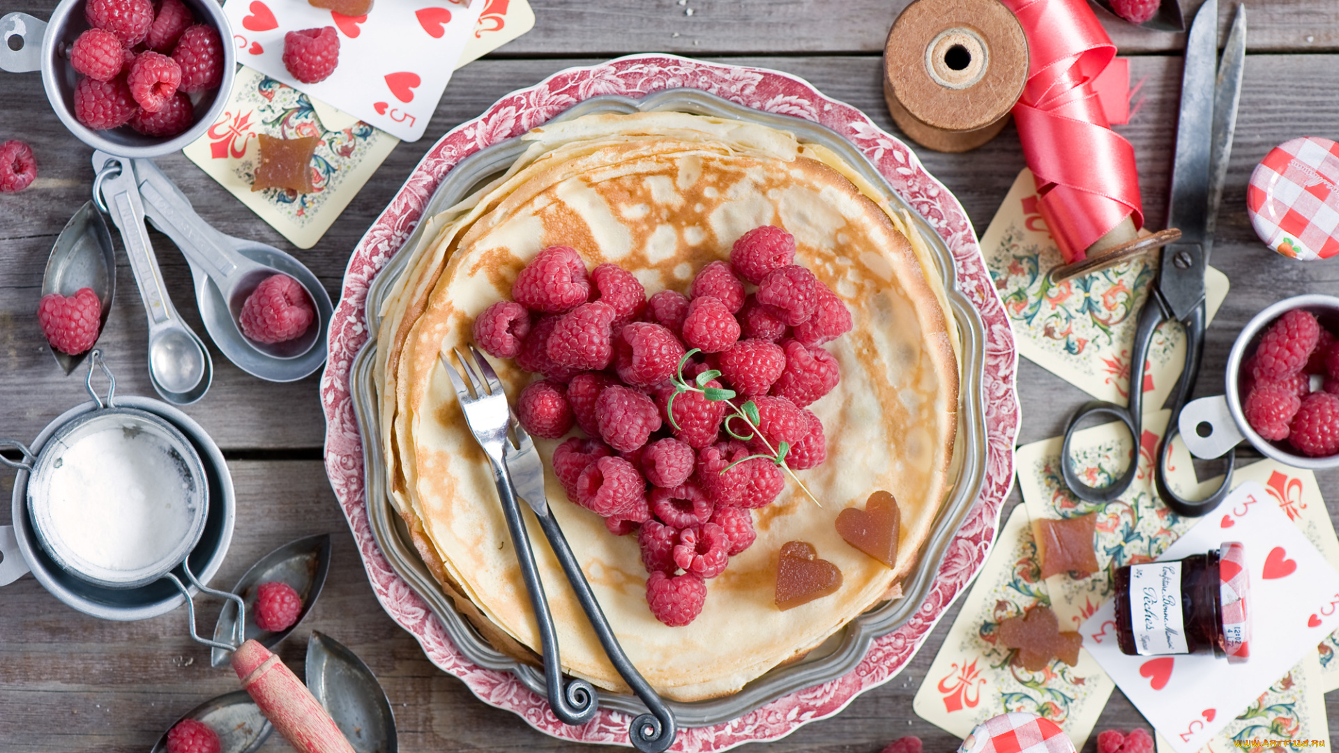 еда, блины, , оладьи, малина