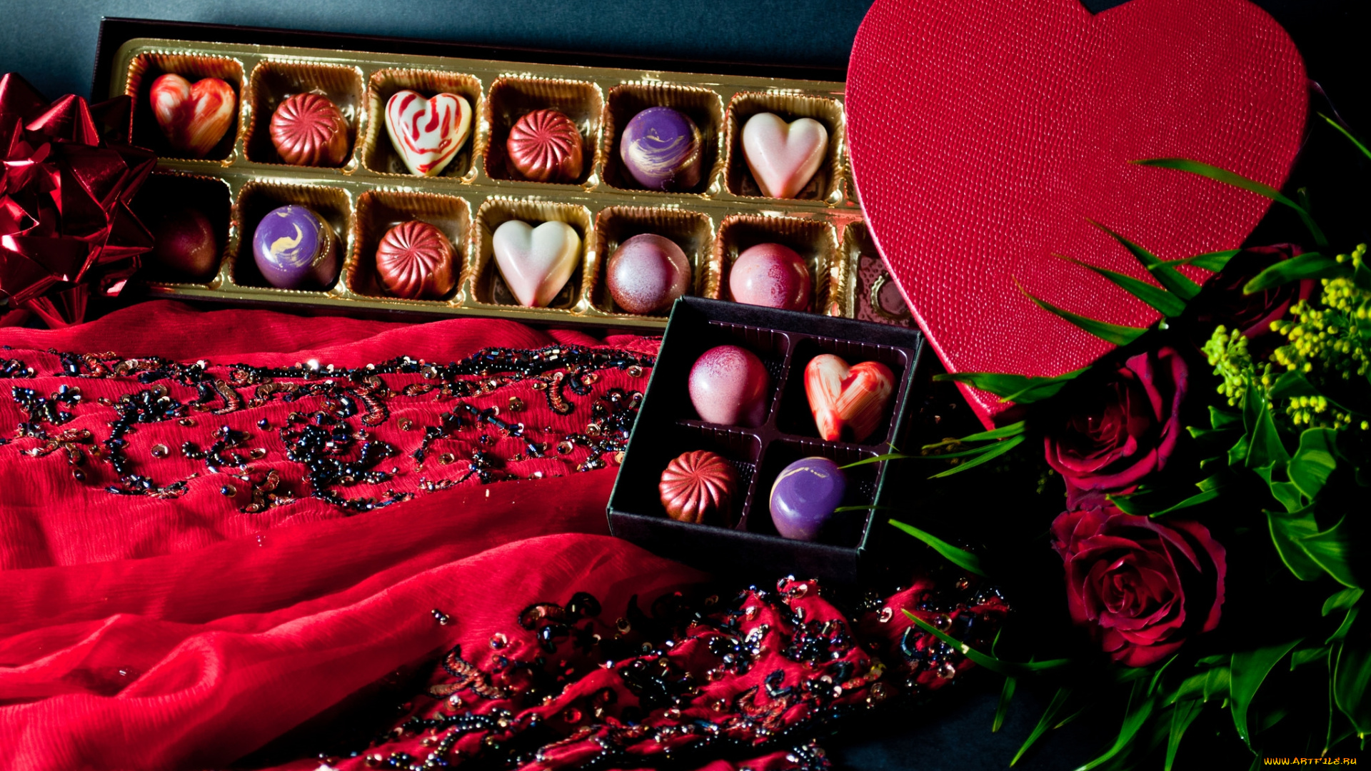 еда, конфеты, , шоколад, , сладости, сердце, розы