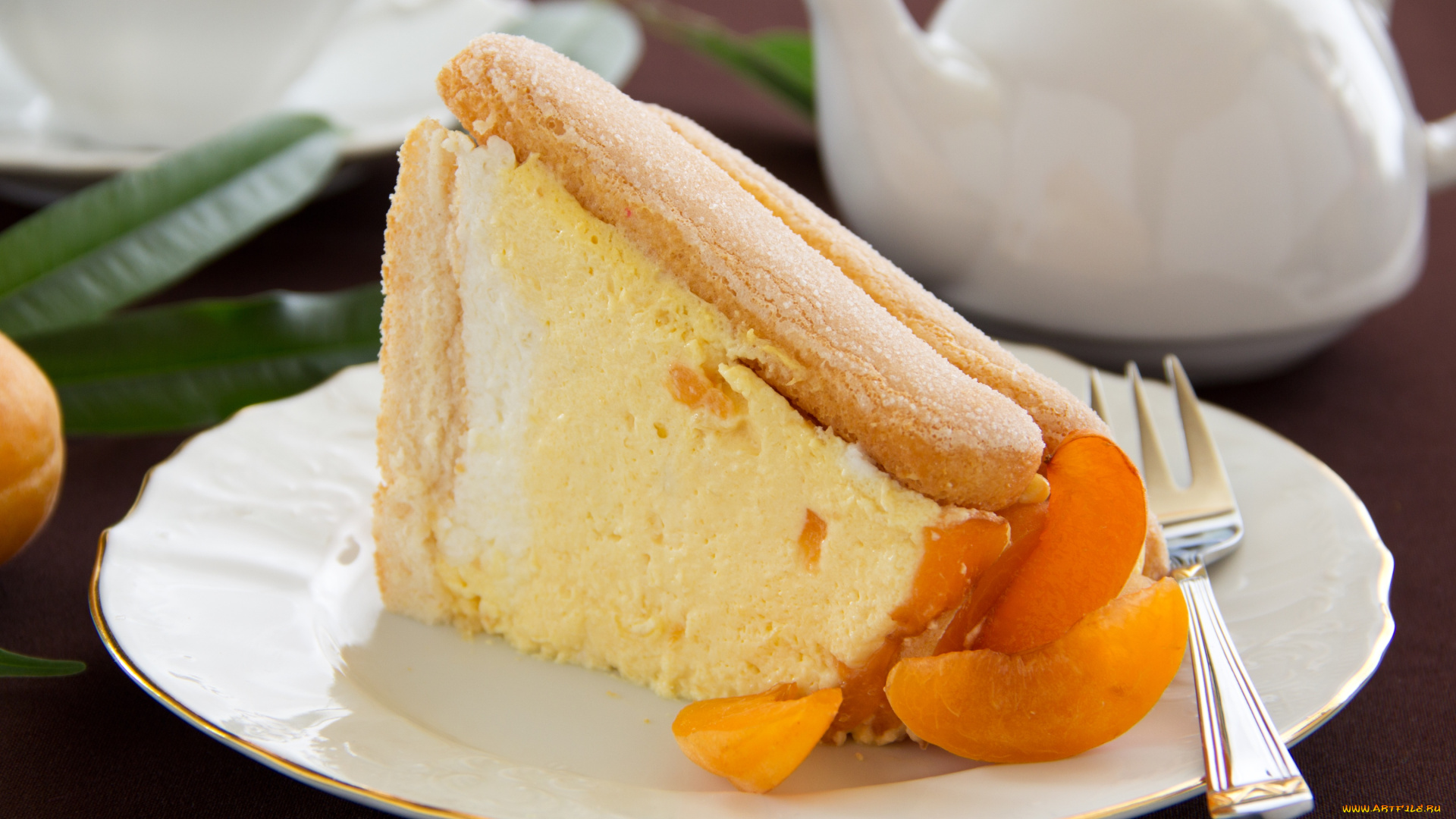 еда, пироги, персики, кусок