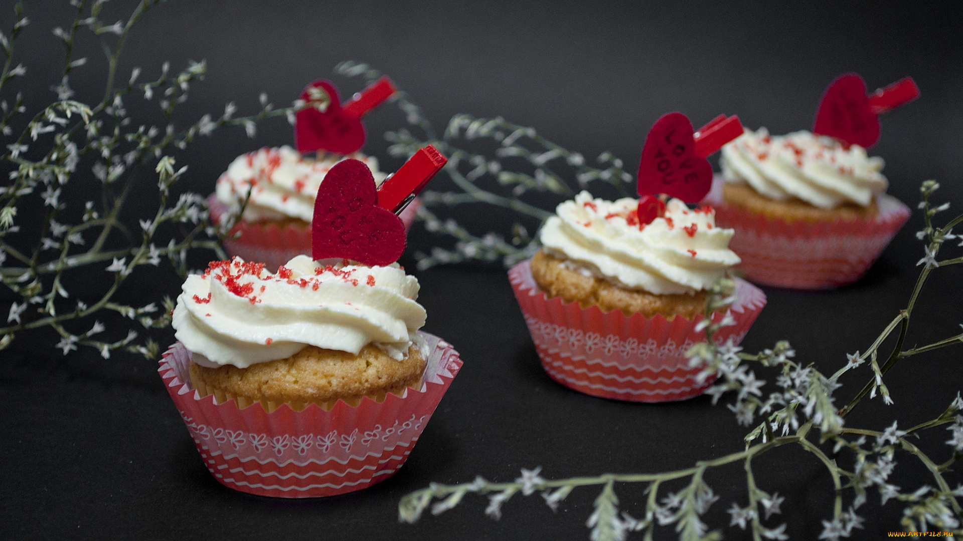 еда, пирожные, , кексы, , печенье, пирожное, сердечки, веточки