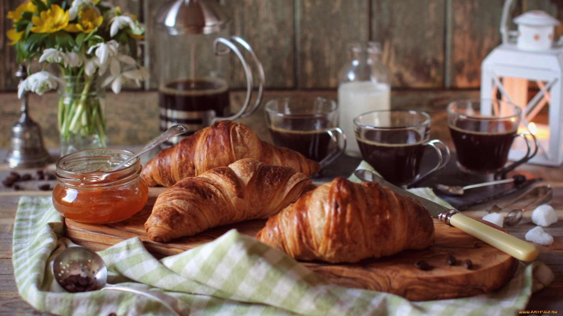 еда, разное, джем, кофе, круассаны