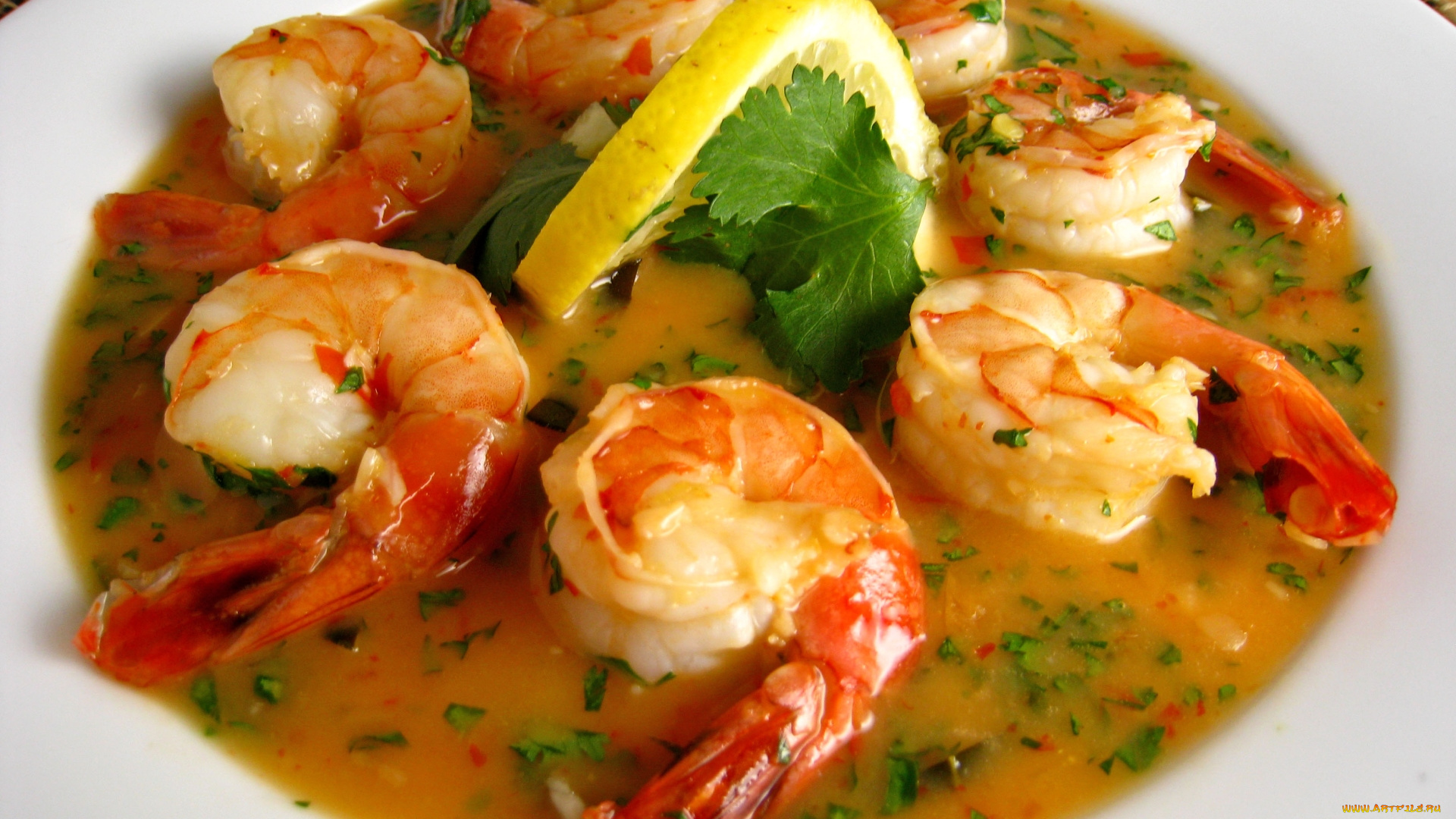 еда, рыбные, блюда, , с, морепродуктами, лимон, суп, креветки, зелень