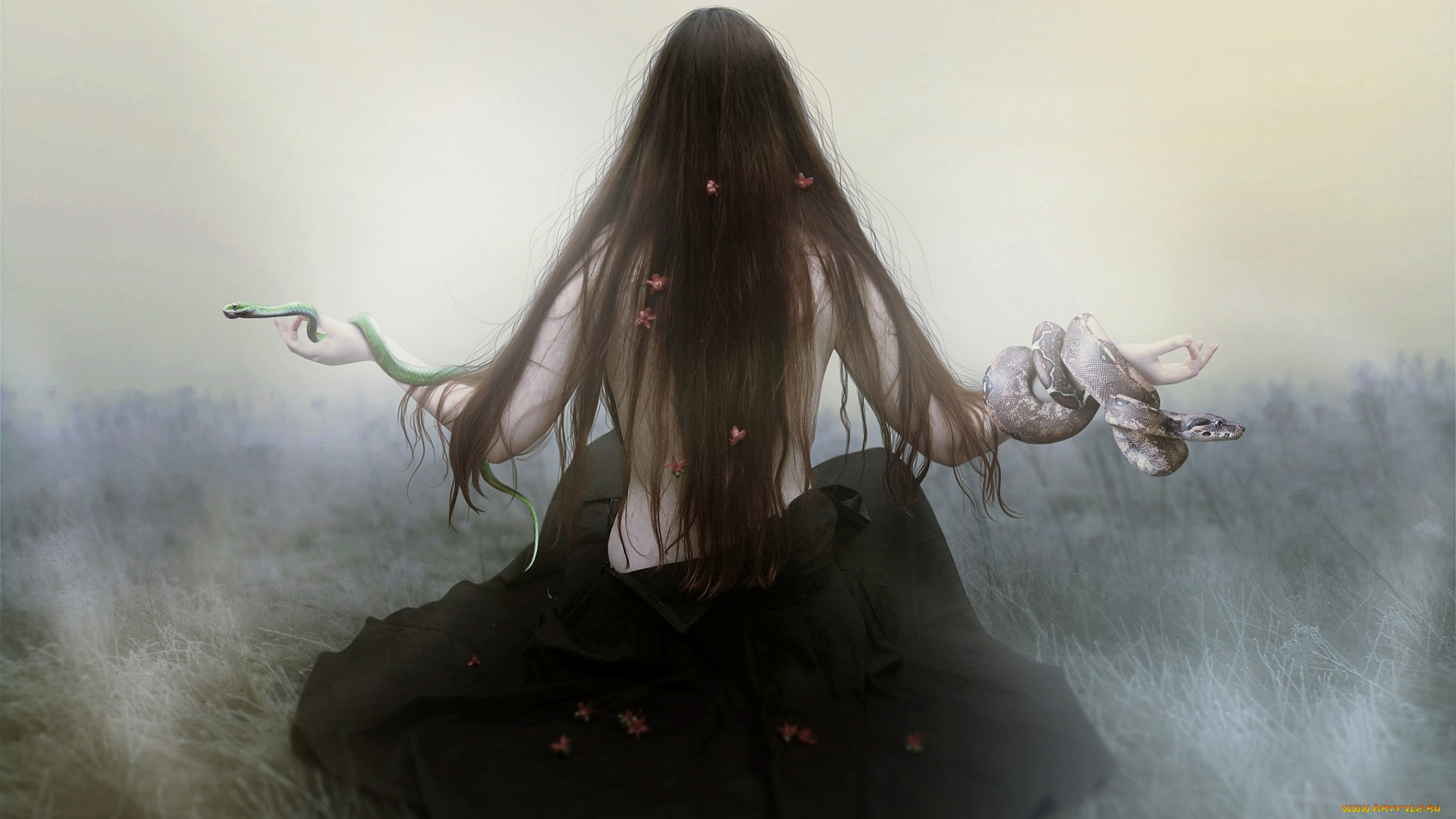 фэнтези, фотоарт, волосы, змеи