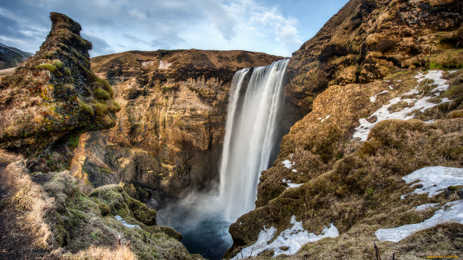 природа, водопады, обрыв, река, скалы, водопад