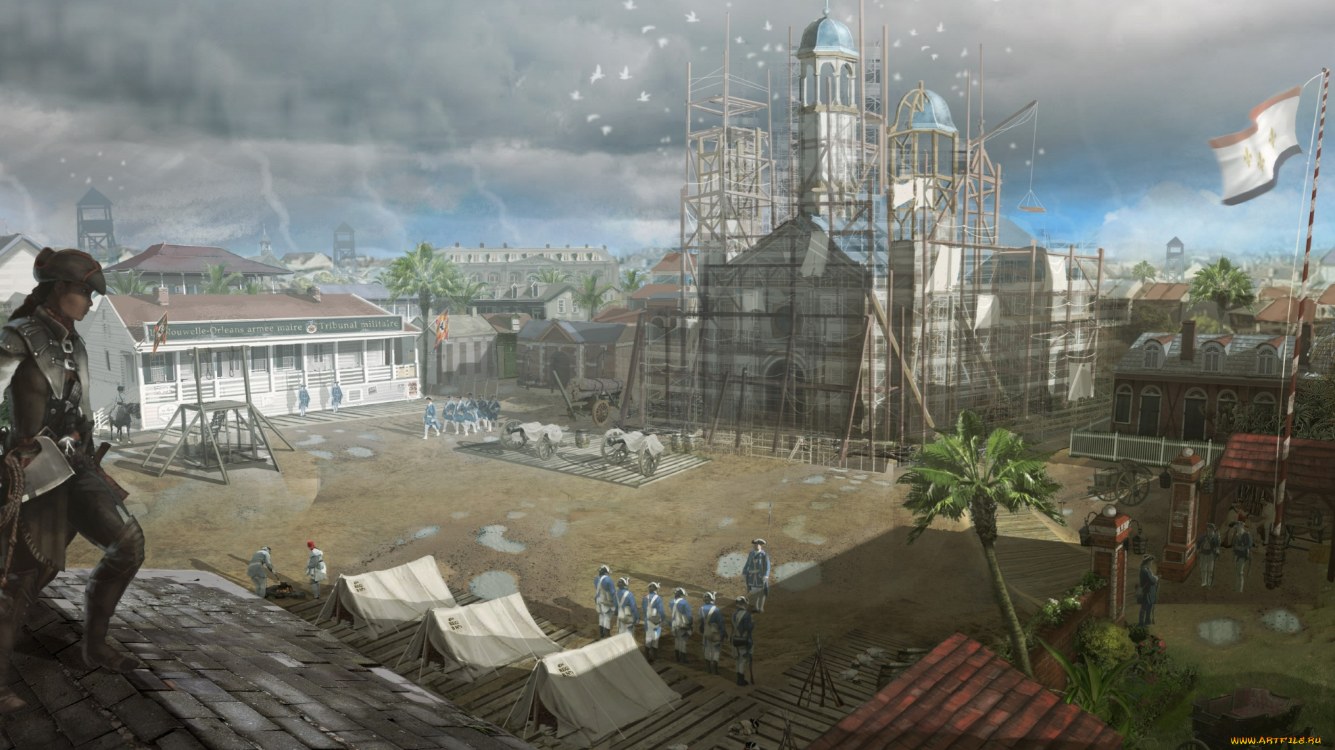 видео, игры, assassin`s, creed, iii, , liberation, церковь, liberation, 3, площадь, лагерь, военный, creed, assassins