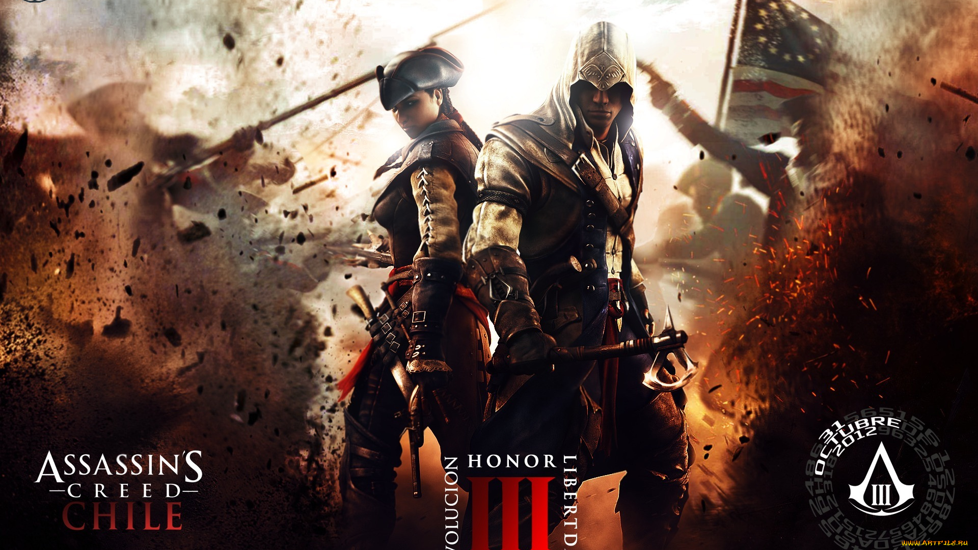 видео, игры, assassin’s, creed, iii, треуголка, коннор, девушка, эвелин, мужчина, 3, liberation, creed, assassins, игра