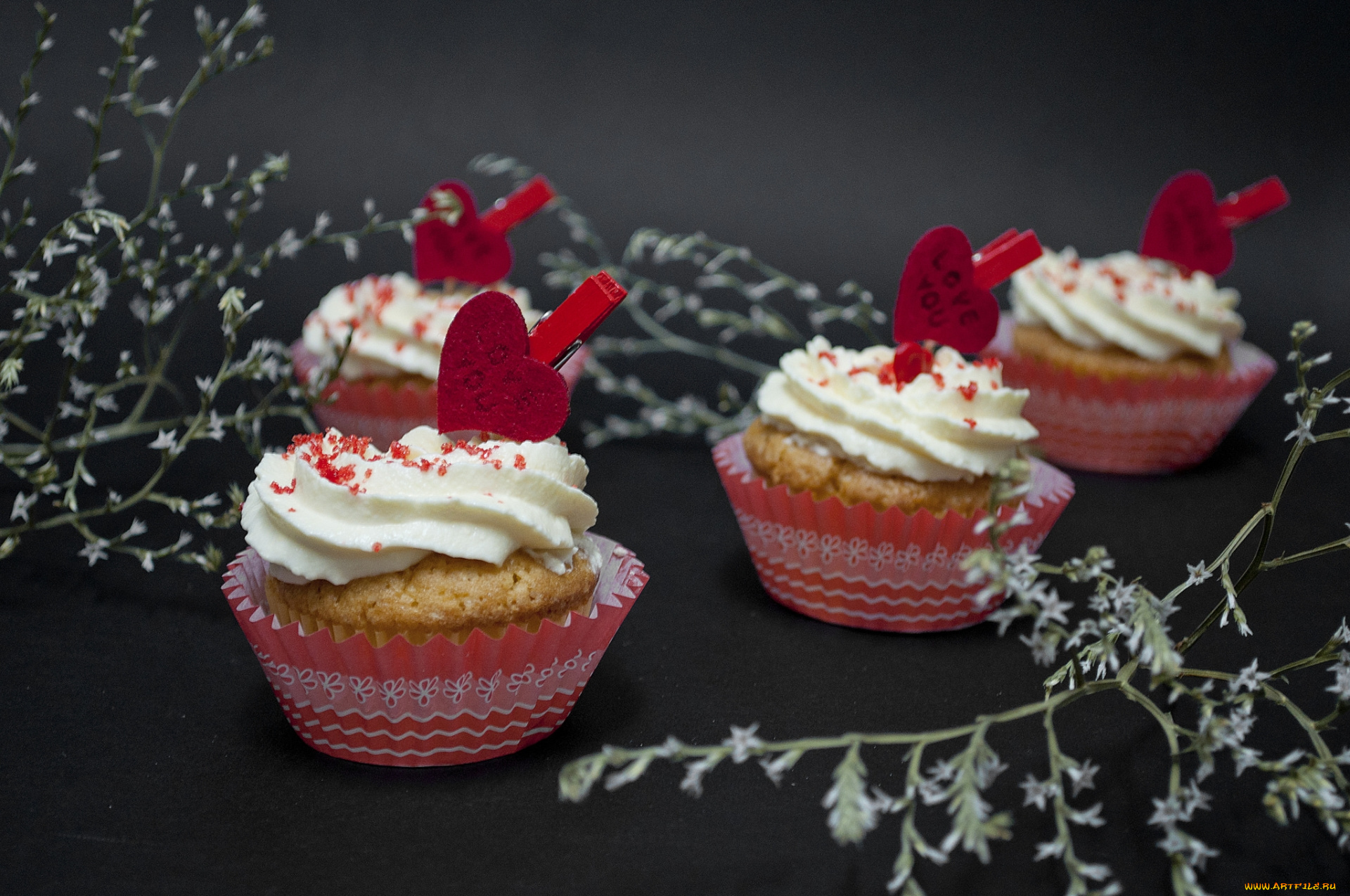 еда, пирожные, , кексы, , печенье, пирожное, сердечки, веточки