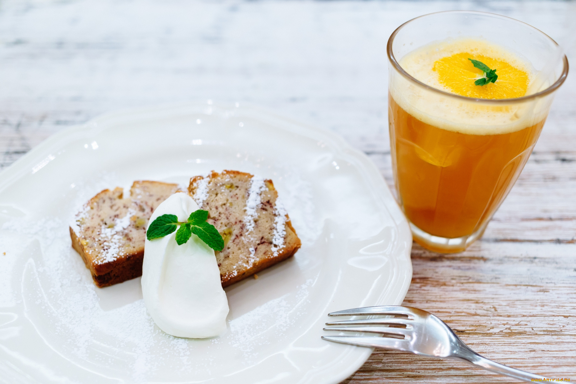 еда, разное, пирог, крем, мята, сок