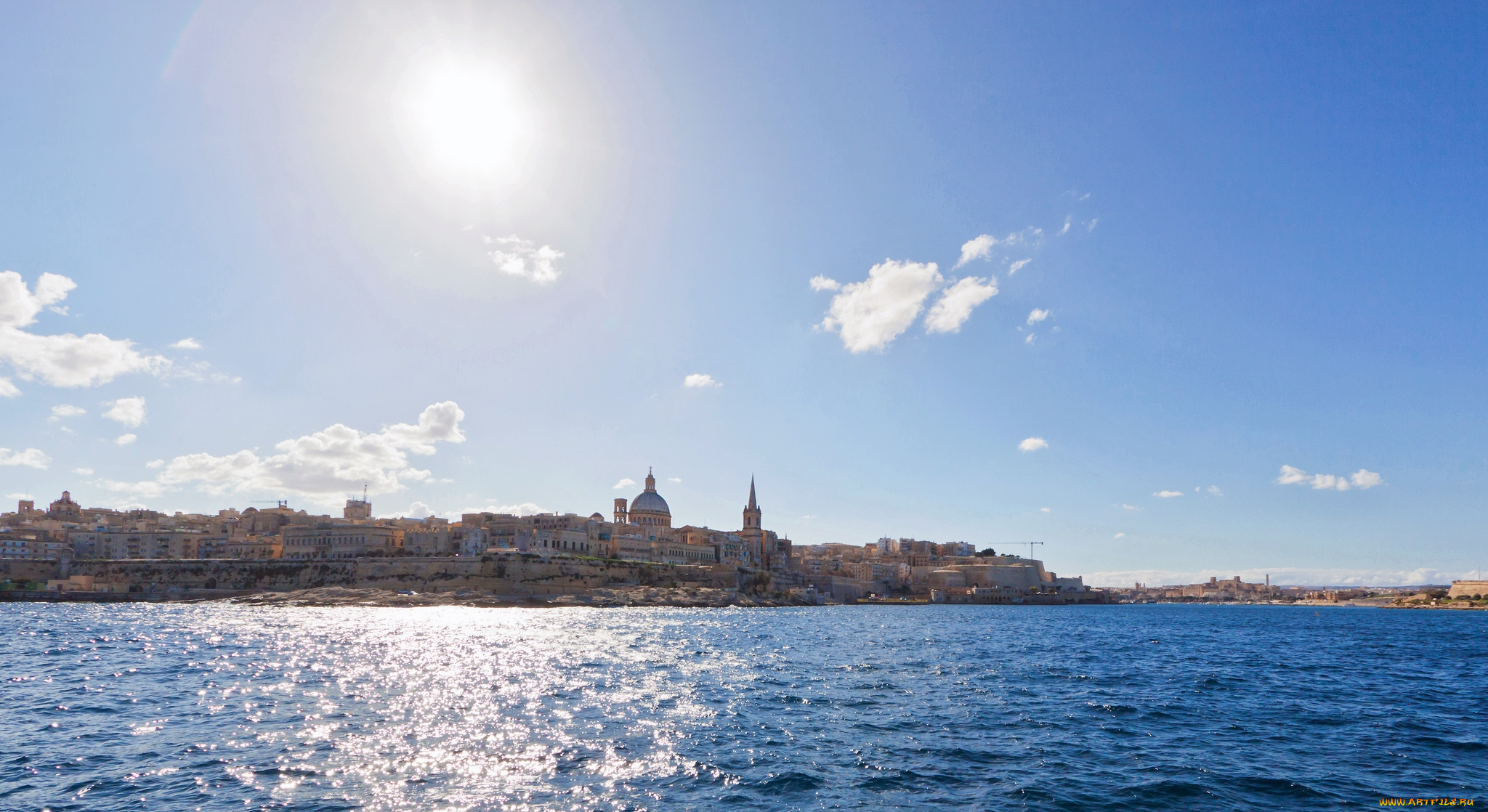 города, валетта, , мальта, солнце, море