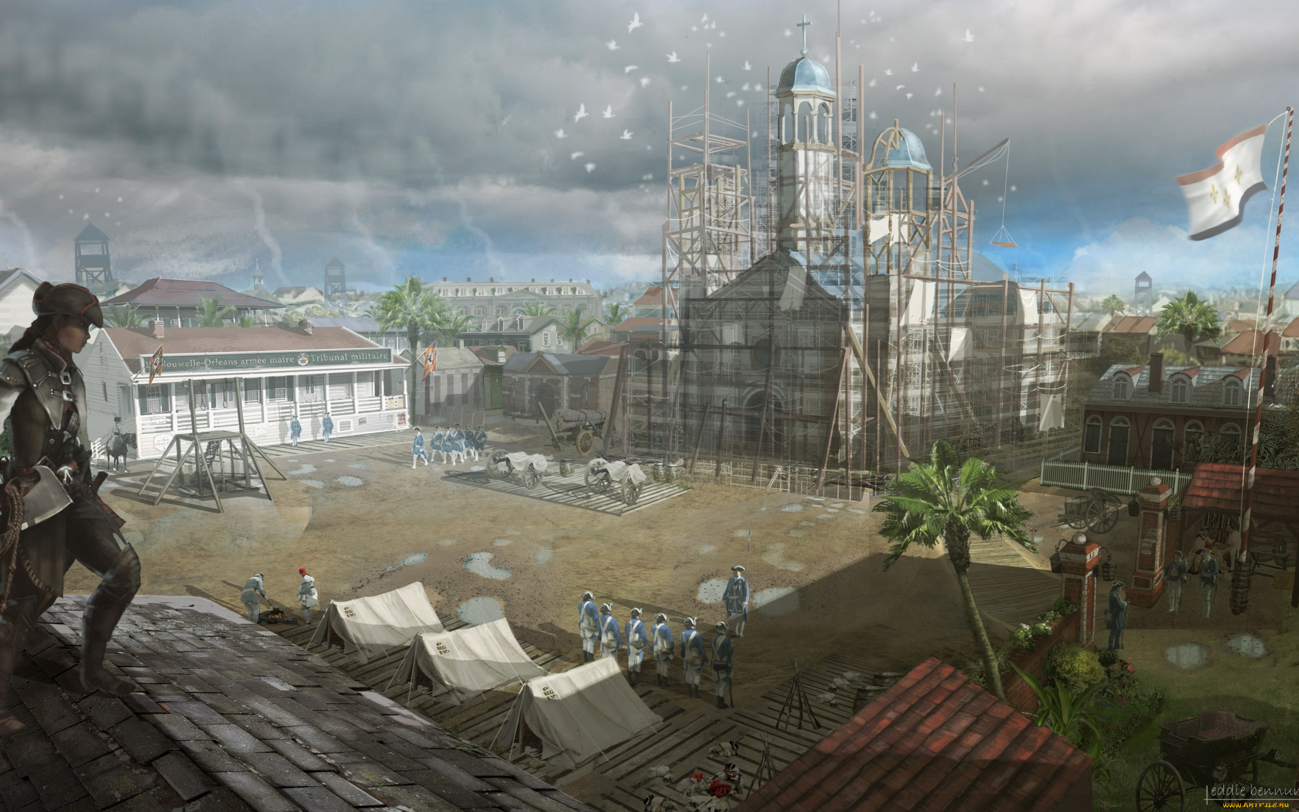 видео, игры, assassin`s, creed, iii, , liberation, церковь, liberation, 3, площадь, лагерь, военный, creed, assassins