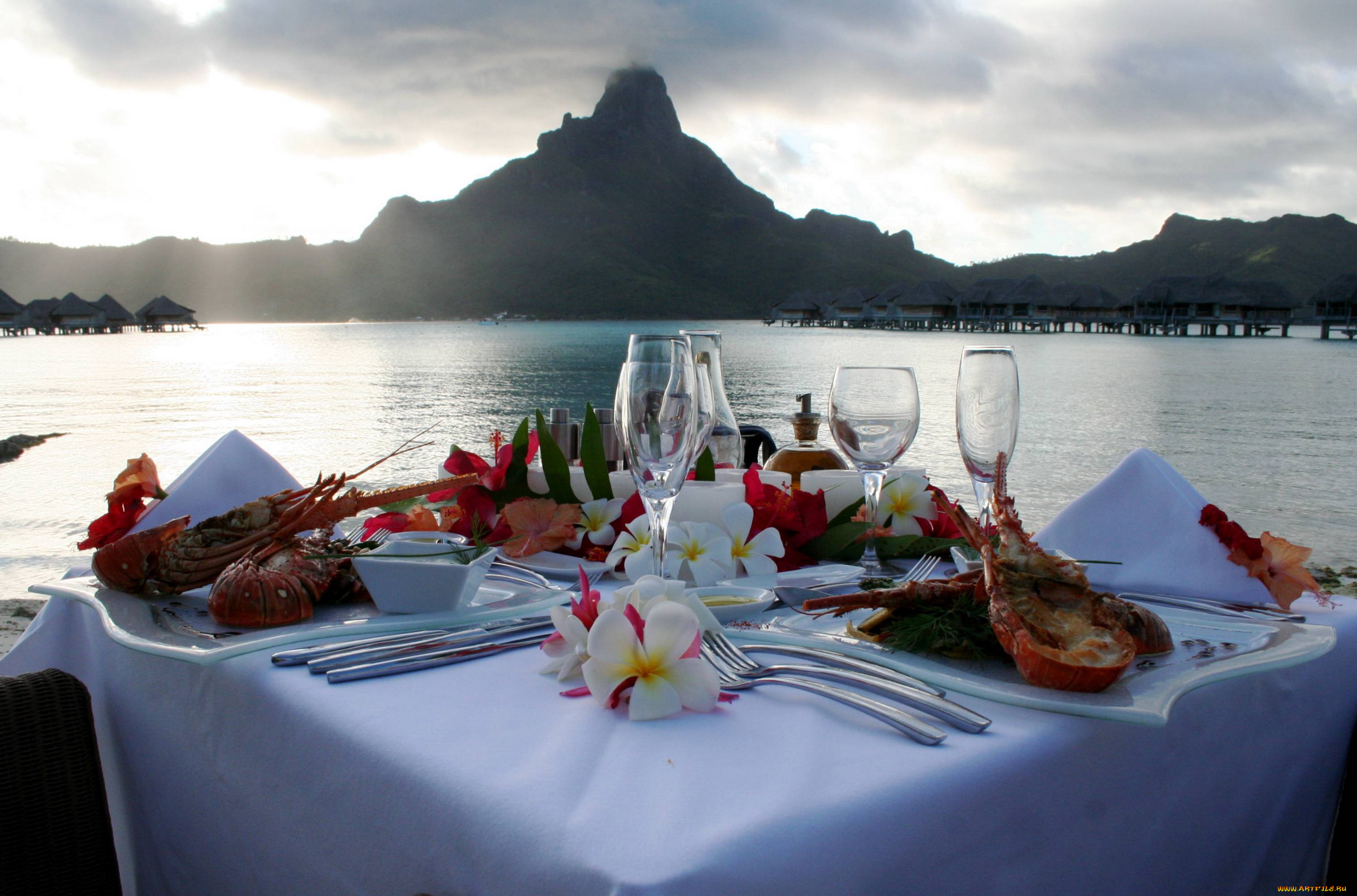 еда, сервировка, плюмерия, салфетки, приборы