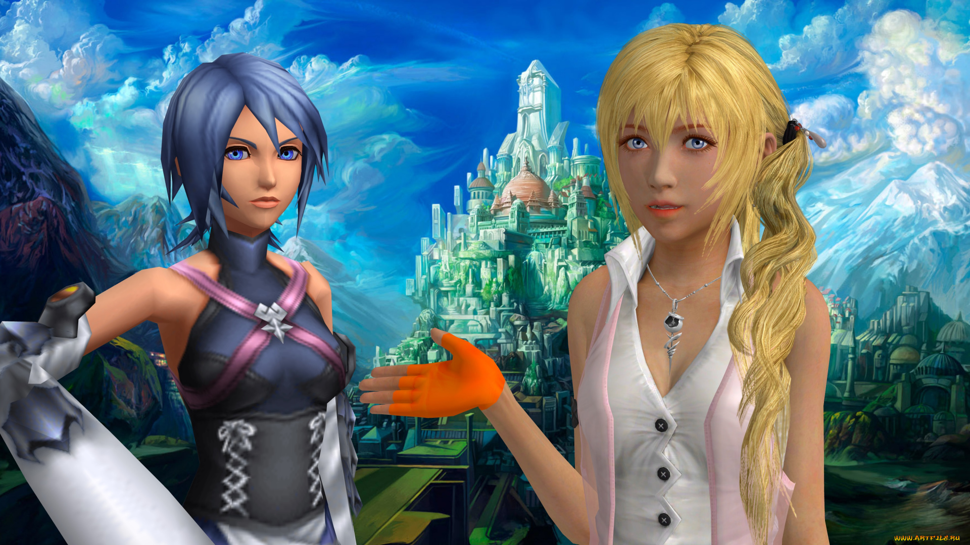 3д, графика, аниме, , anime, фон, взгляд, девушки, замок