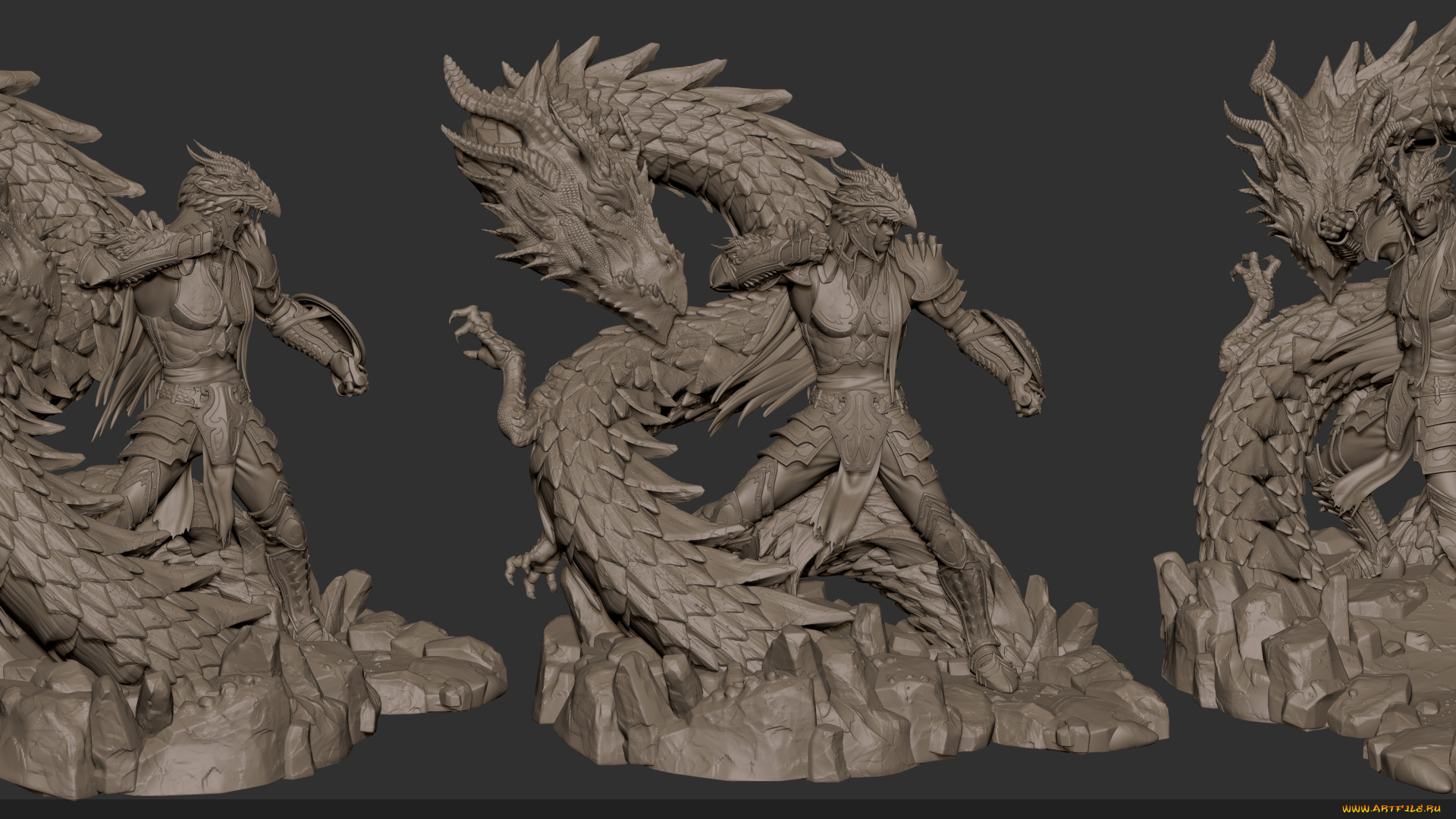 3д, графика, _science, fiction, дракон, воин, фон