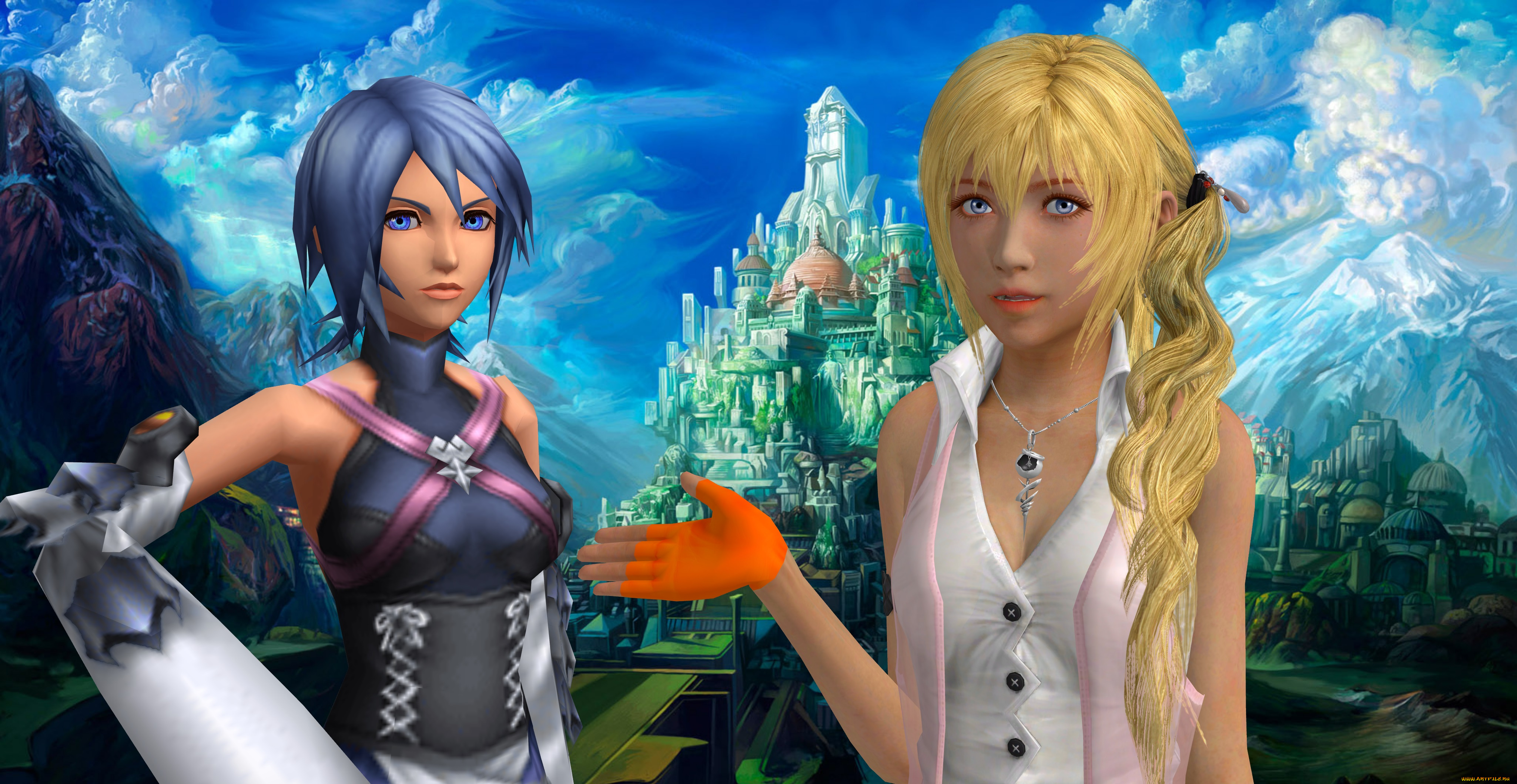 3д, графика, аниме, , anime, фон, взгляд, девушки, замок