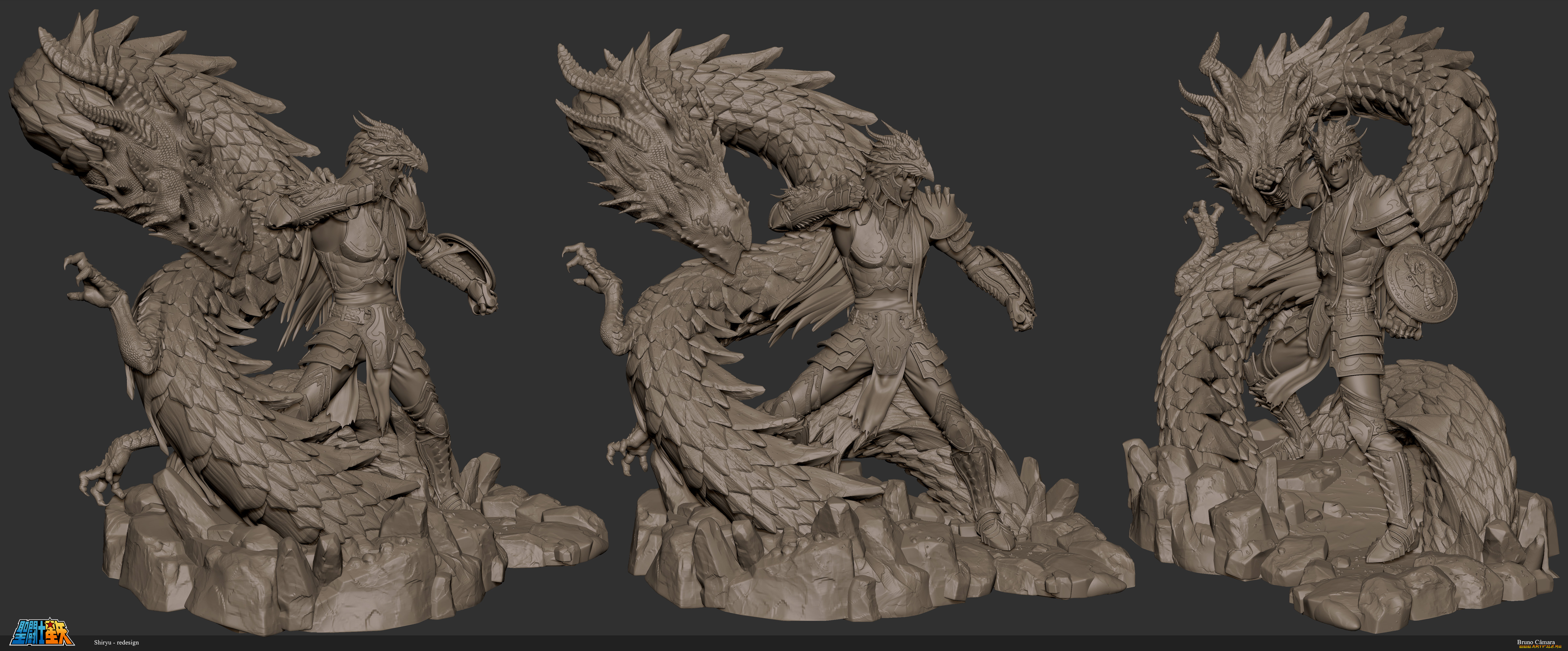 3д, графика, _science, fiction, дракон, воин, фон