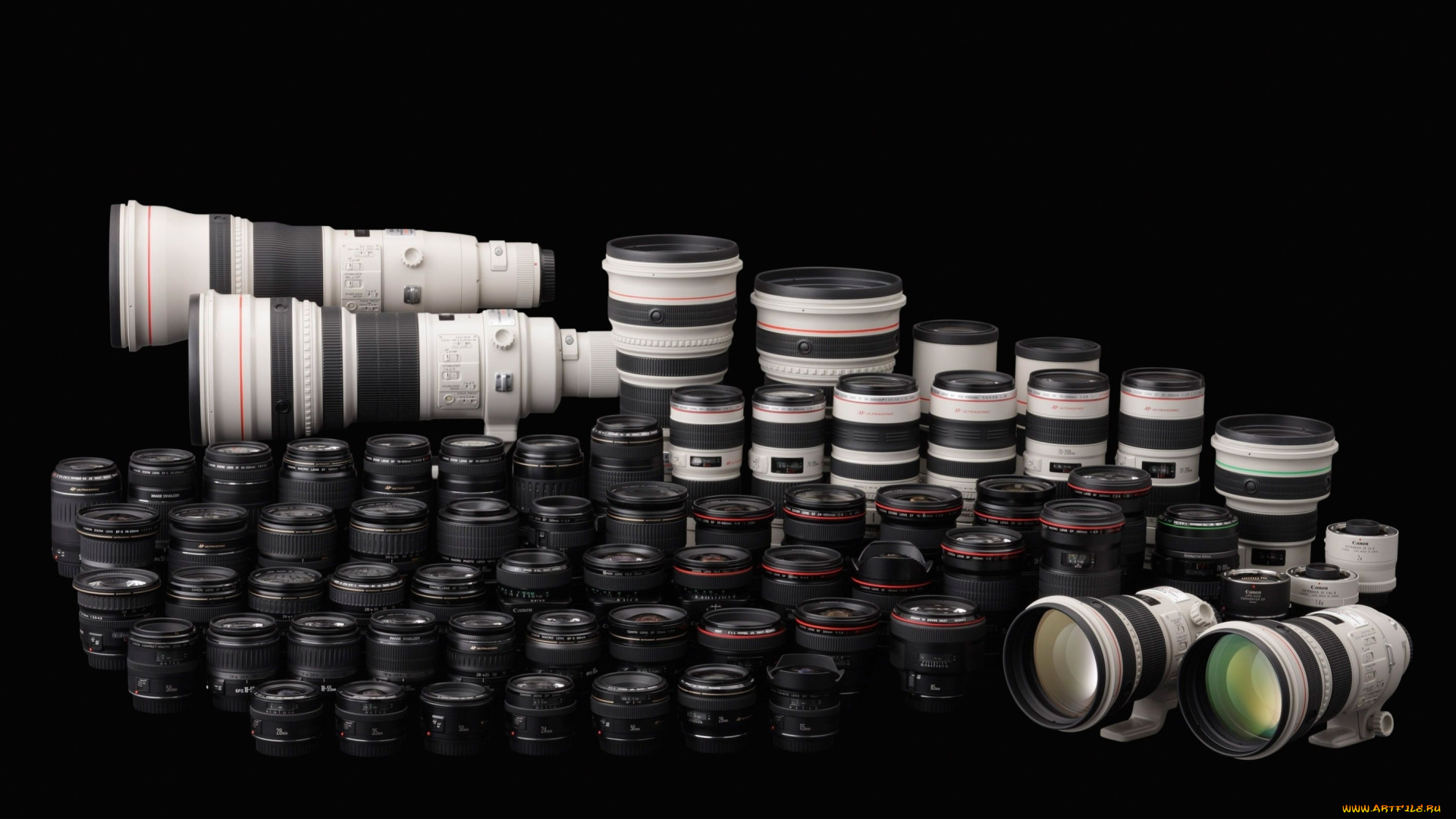 бренды, canon, черный, фон, объективы, кэнон
