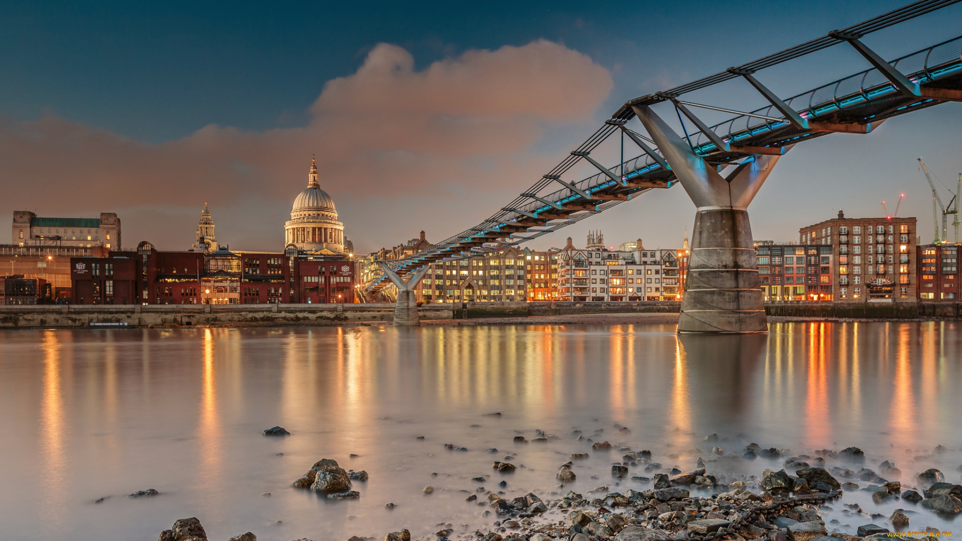 millenium, bridge, города, лондон, , великобритания, река, мост, собор