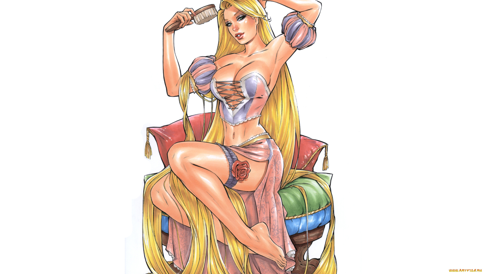 рисованное, люди, девушка, фон, взгляд, роза, волосы